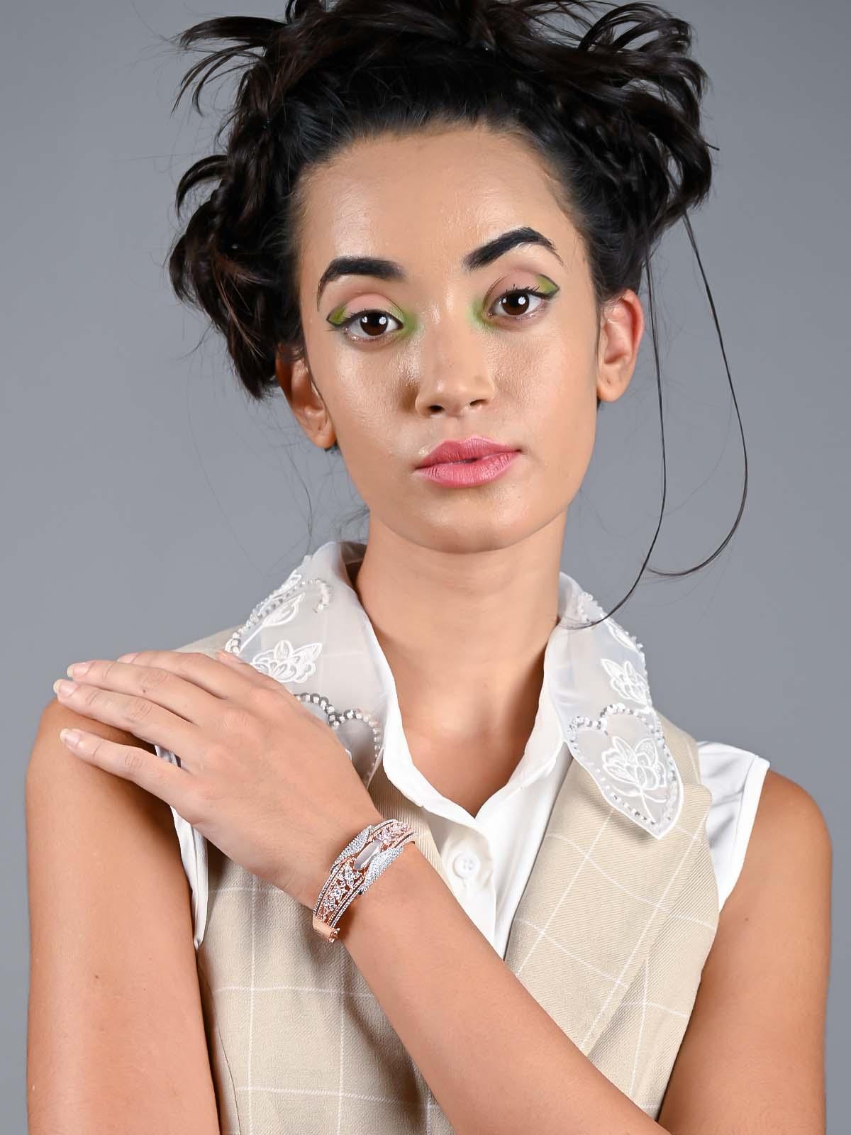 Odette Women Elegance Studded Gold-Tone Bracelet - Image 2
