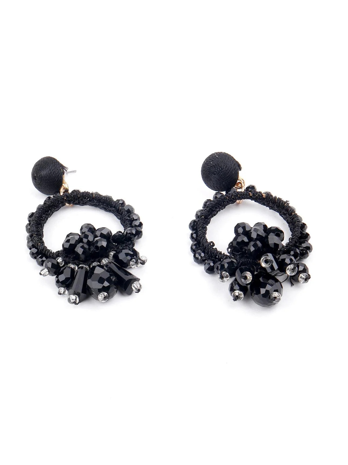 Odette Women Elegant Black Embellished Statement Earrings - Image 5