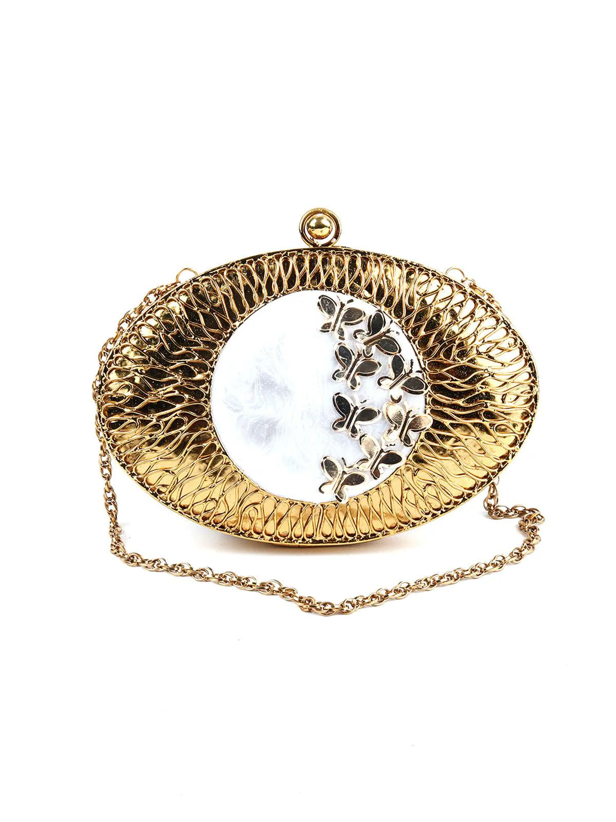 Odette Women Elegant Butterfly Oval Metallic Clutch - Image 3