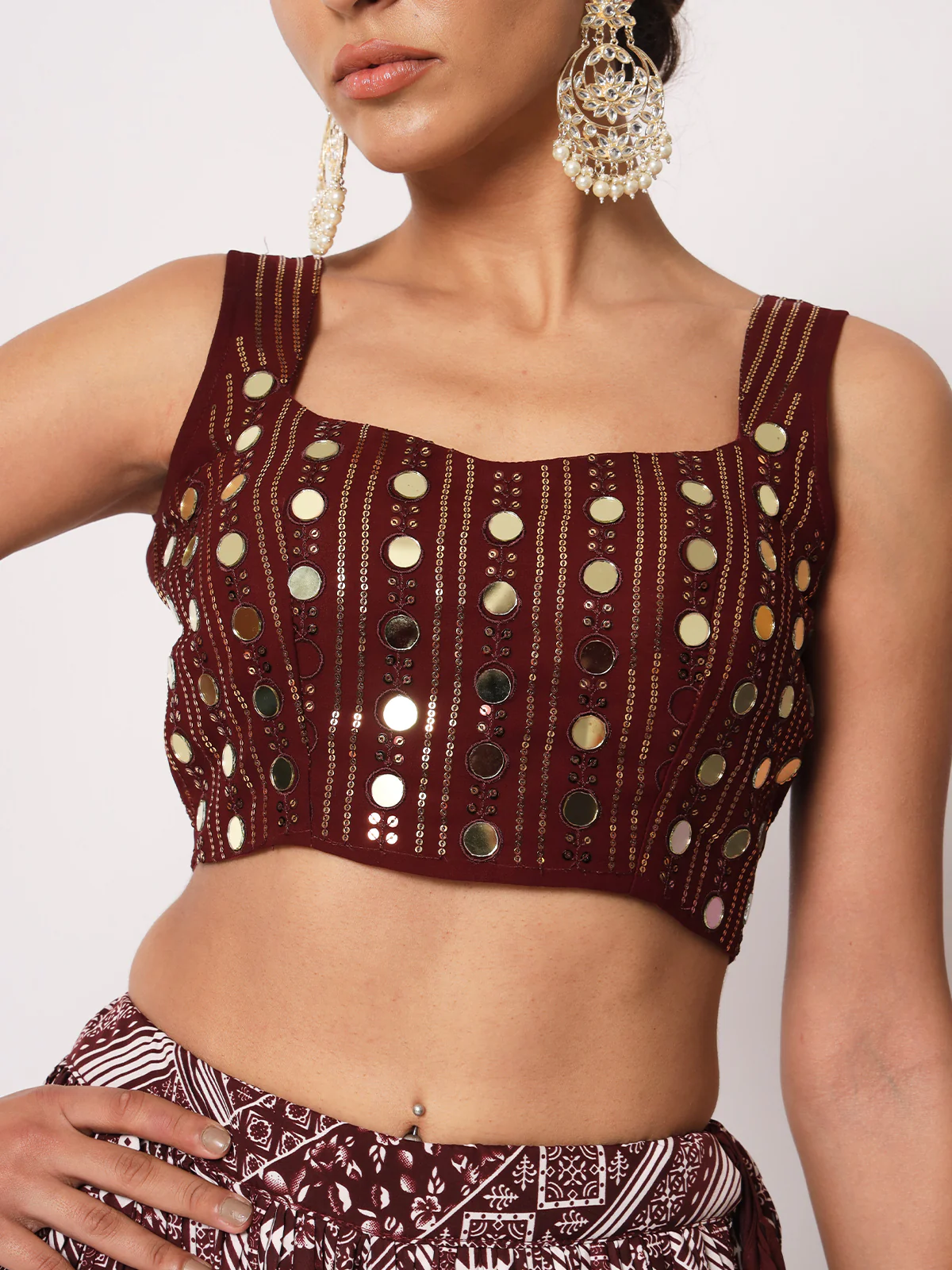 Odette Women Elegant Maroon Art Silk Semi-Stitched Lehenga Choli - Image 3