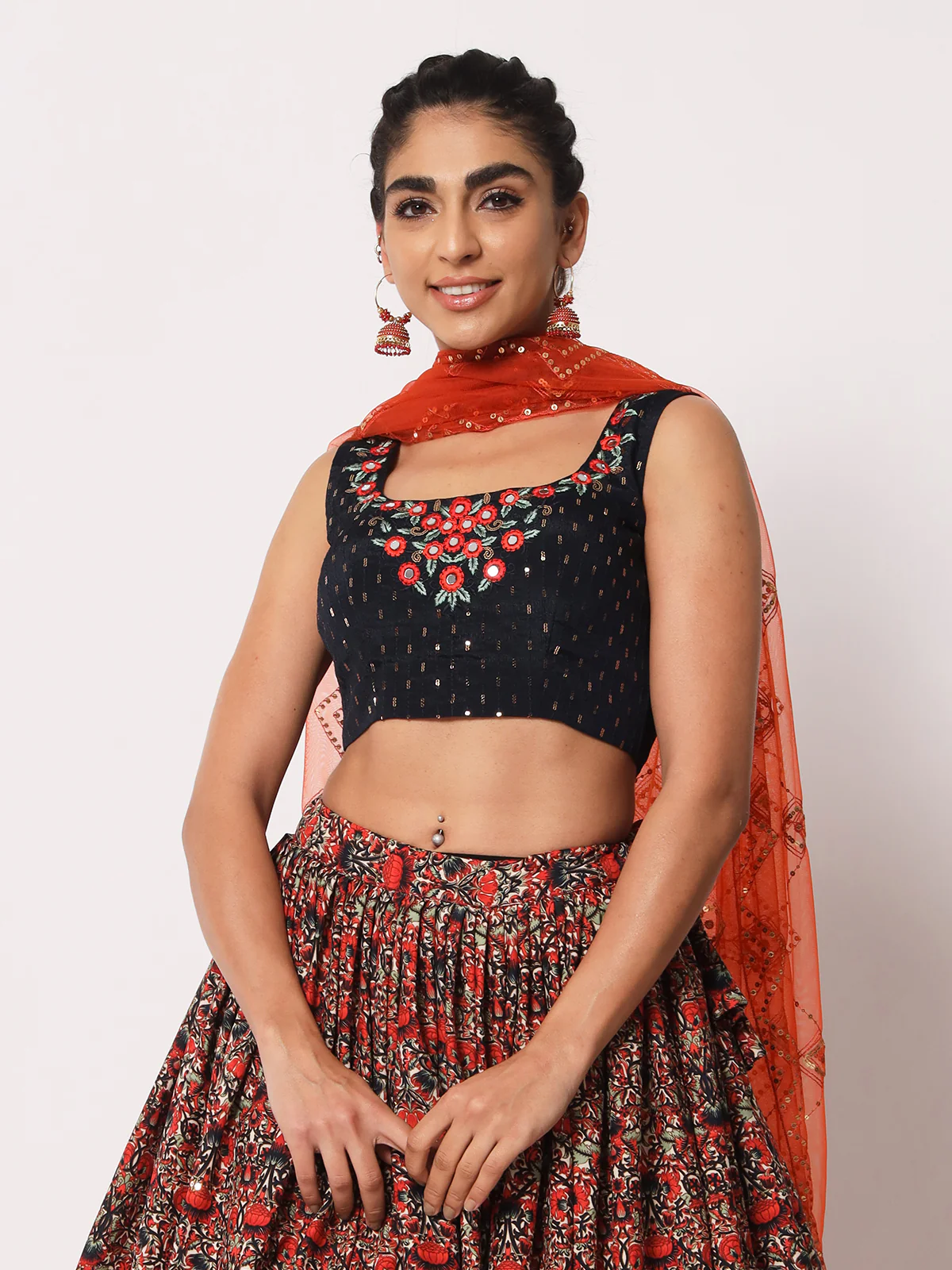 Odette Women Elegant Multicolor Art Silk Semi-Stitched Lehenga Choli - Image 2