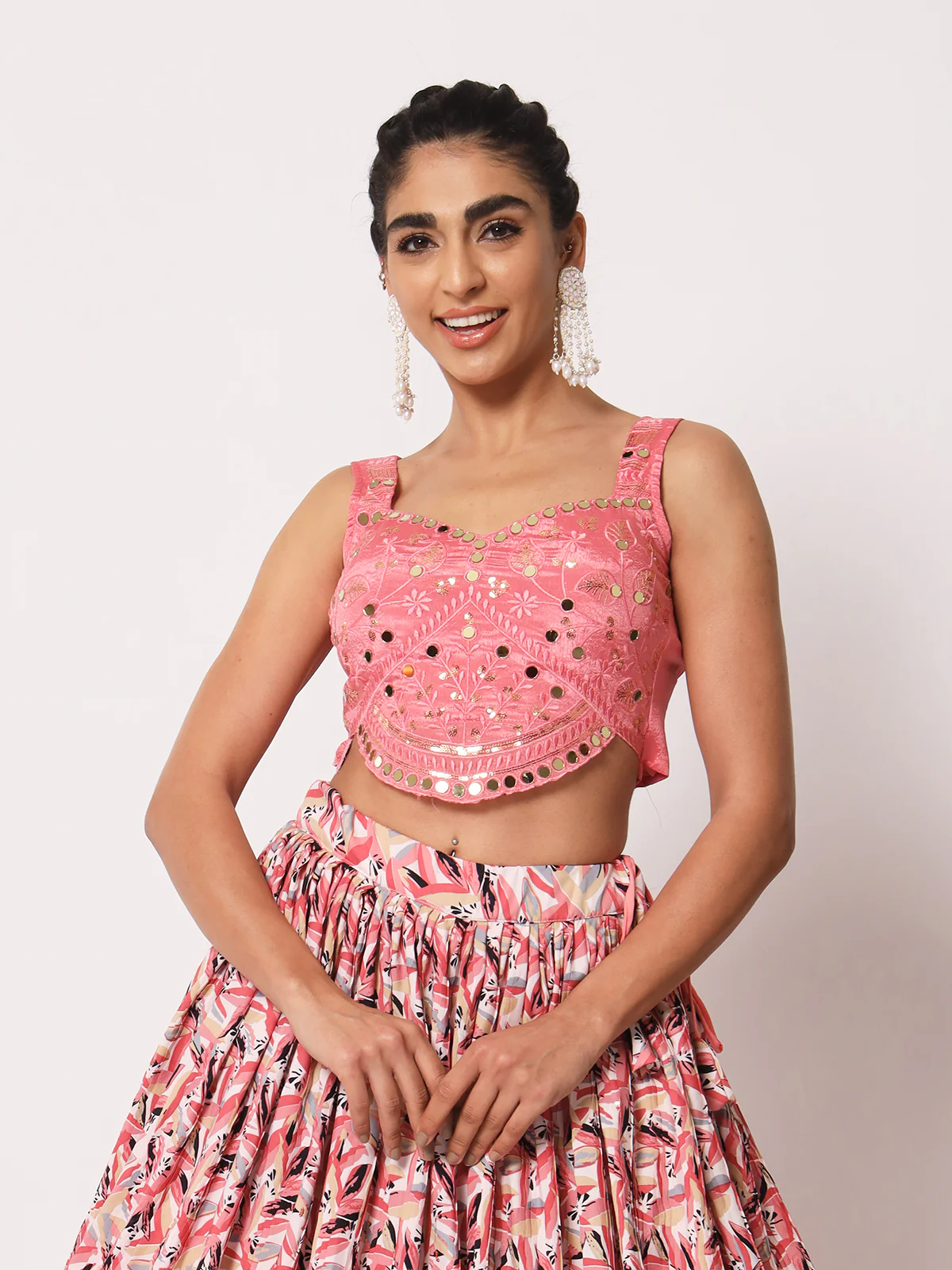 Odette Women Elegant Pink Art Silk Semi-Stitched Lehenga Choli - Image 2
