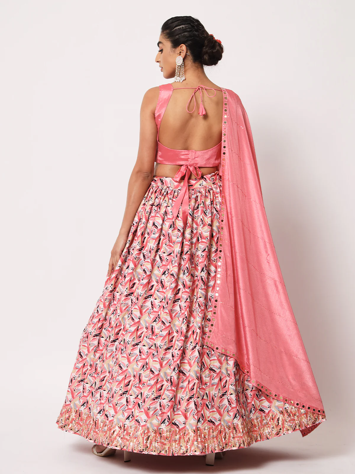Odette Women Elegant Pink Art Silk Semi-Stitched Lehenga Choli - Image 3