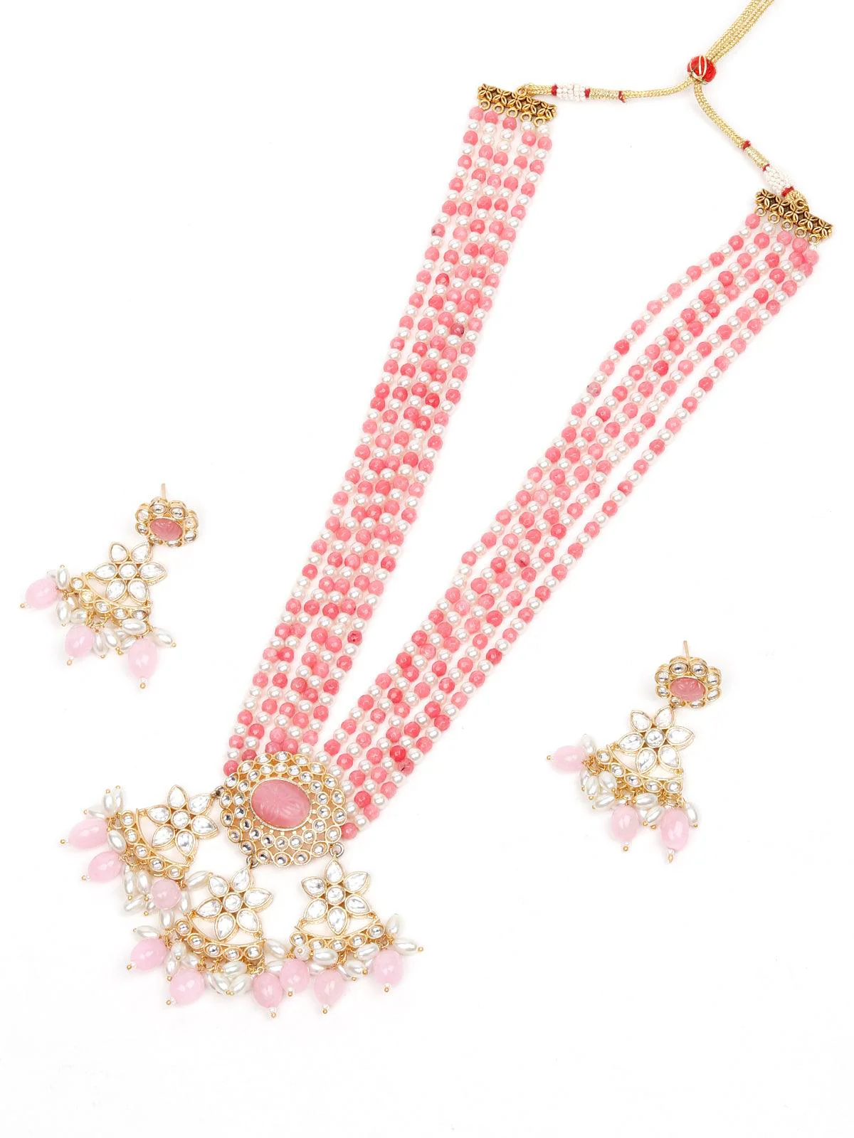 Odette Women Pink And White Pearls Necklace Set - Image 6