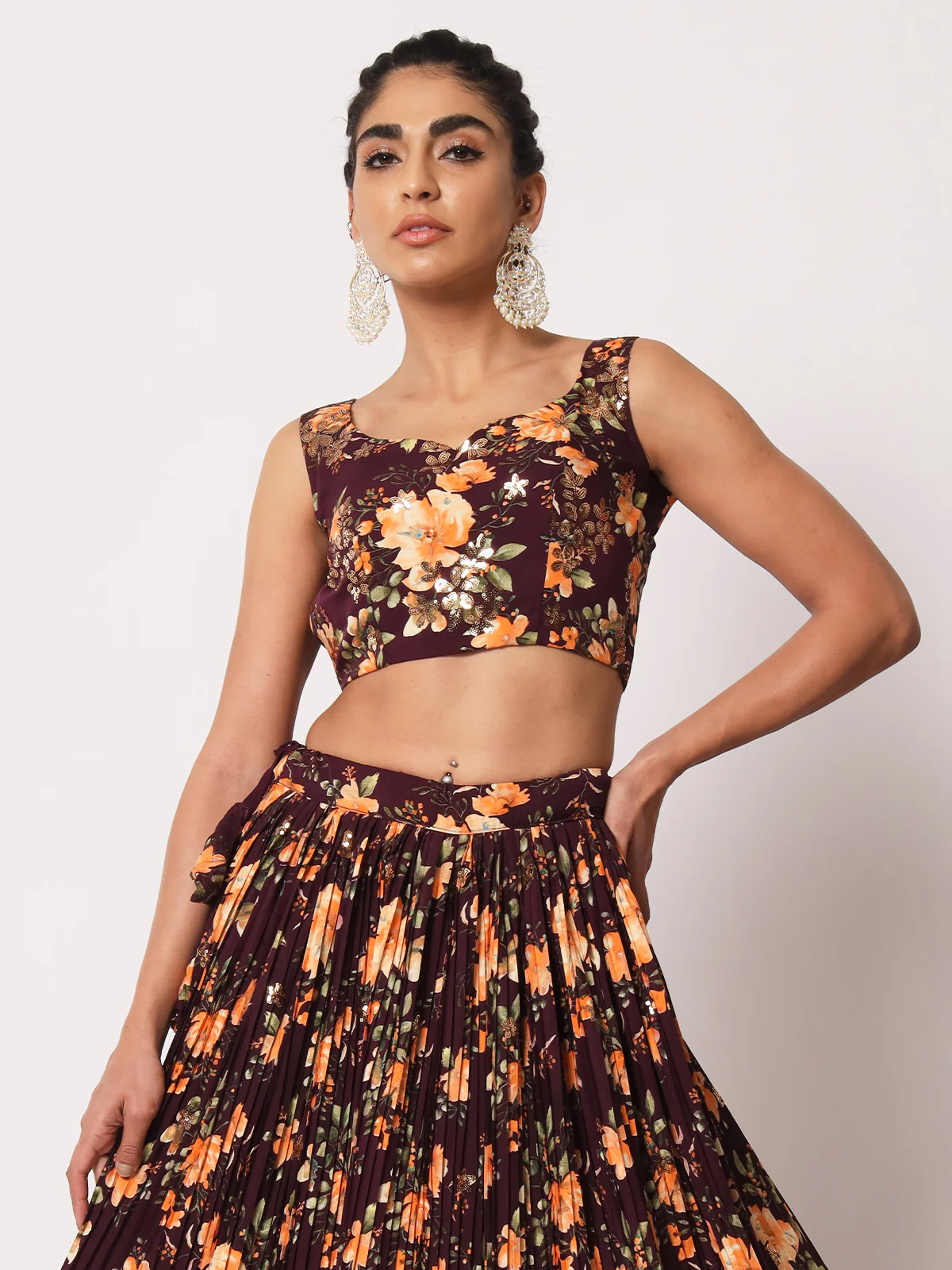 Odette Women Elegant Violet Art Silk Semi-Stitched Lehenga Choli - Image 2