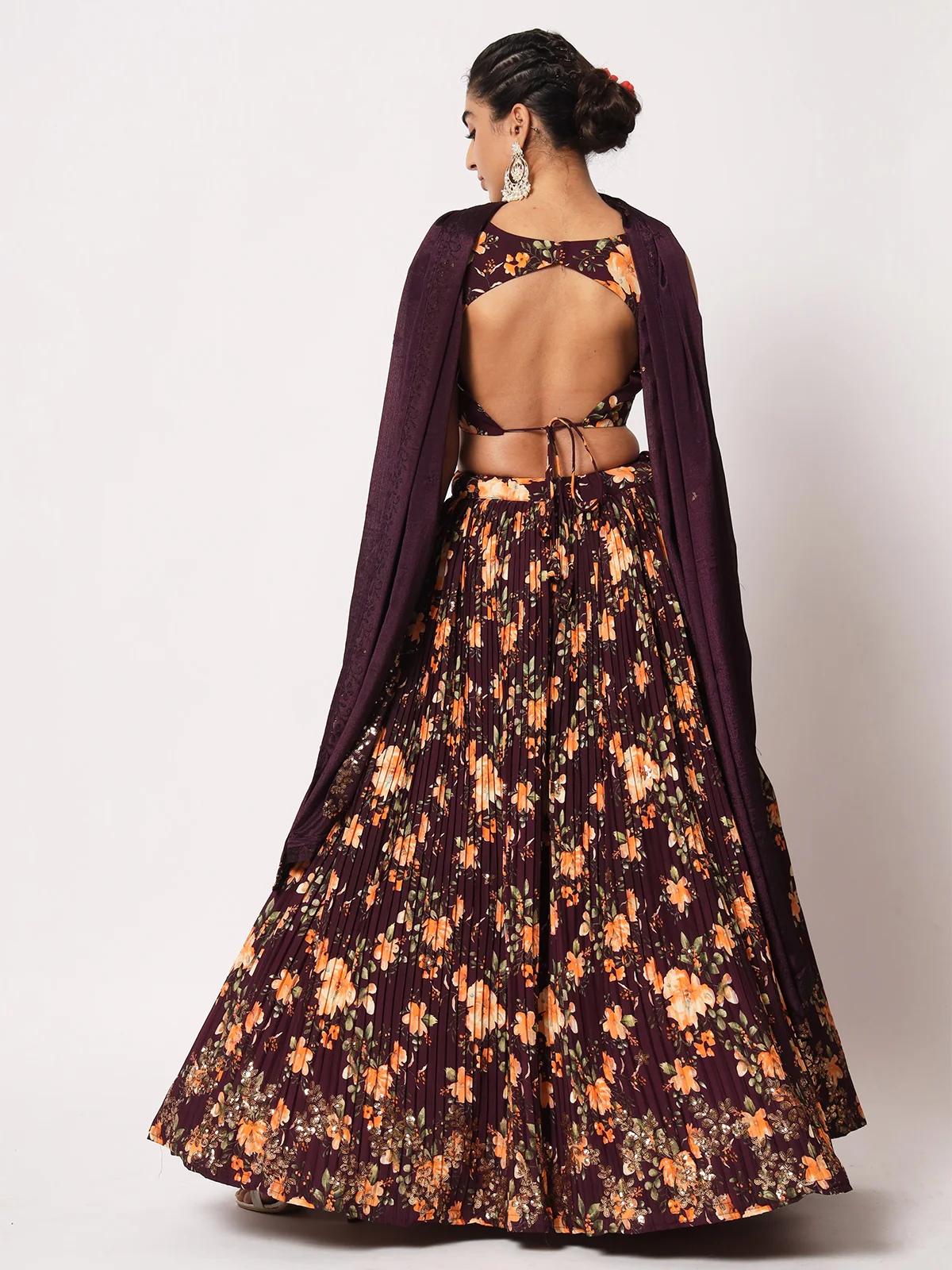 Odette Women Elegant Violet Art Silk Semi-Stitched Lehenga Choli - Image 3