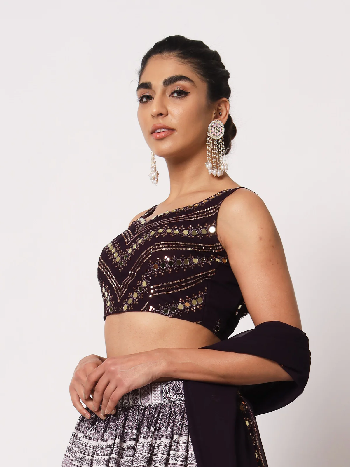 Odette Women Elegant Violet Art Silk Semi-Stitched Lehenga Choli - Image 2