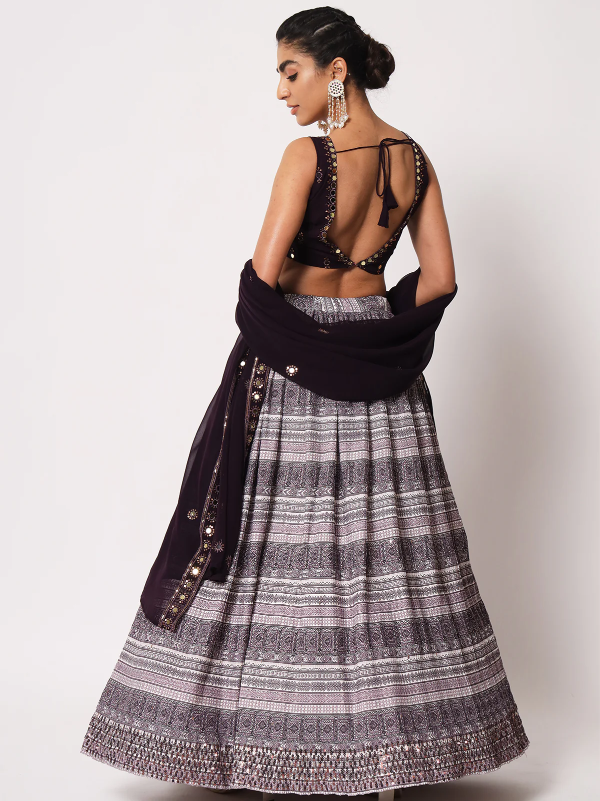 Odette Women Elegant Violet Art Silk Semi-Stitched Lehenga Choli - Image 4