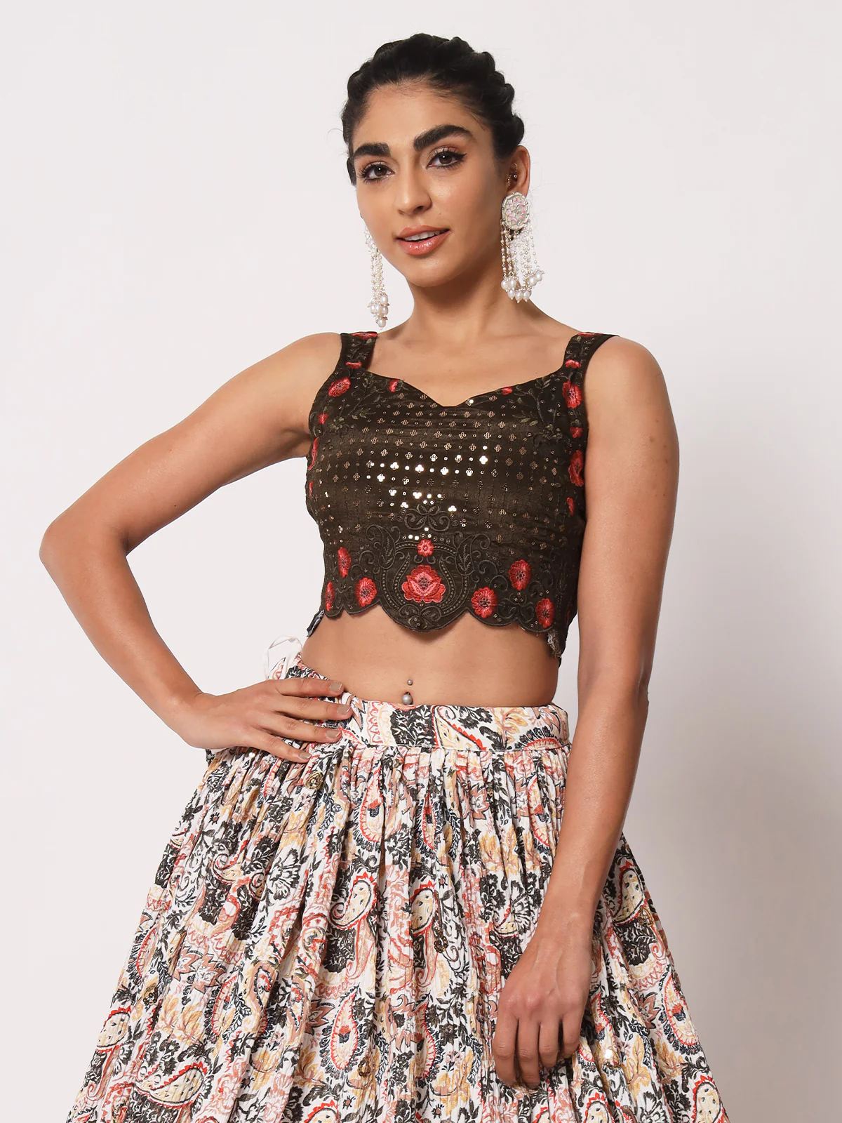 Odette Women Elegant White Art Silk Semi-Stitched Lehenga Choli - Image 2