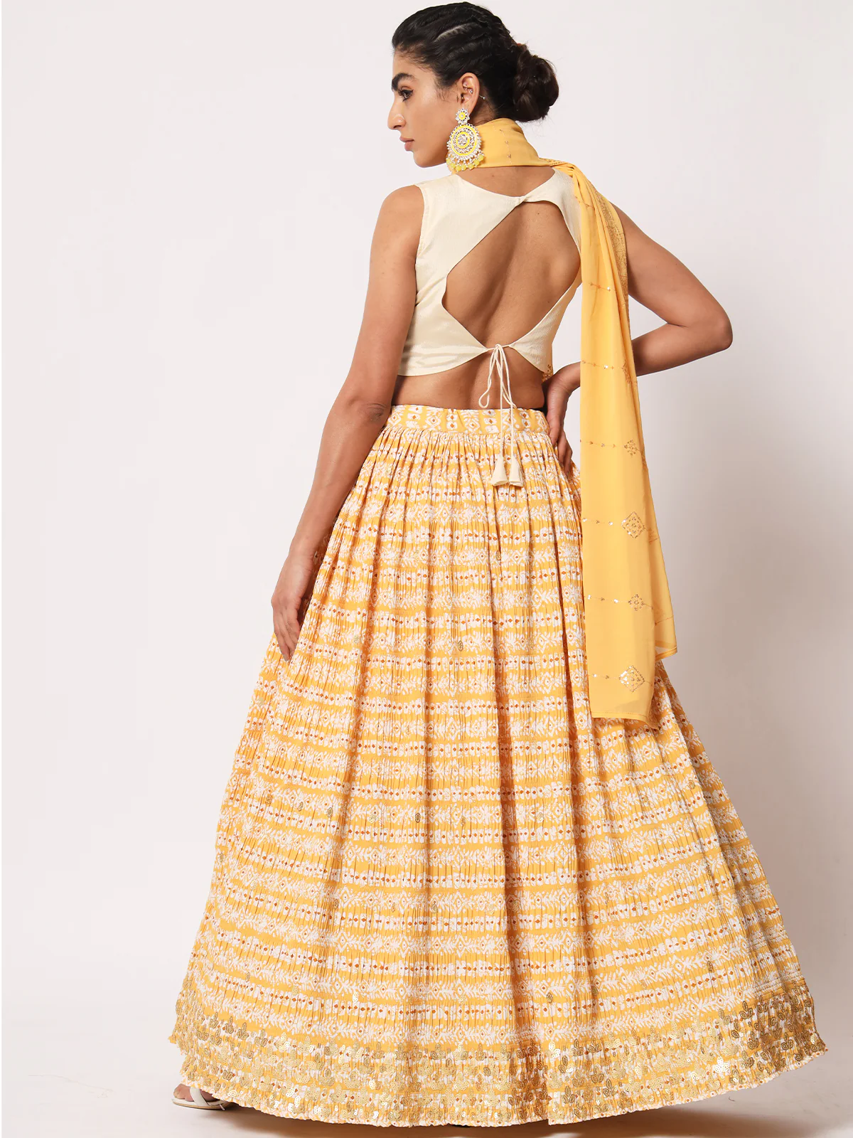 Odette Women Elegant Yellow Art Silk Semi-Stitched Lehenga Choli - Image 3