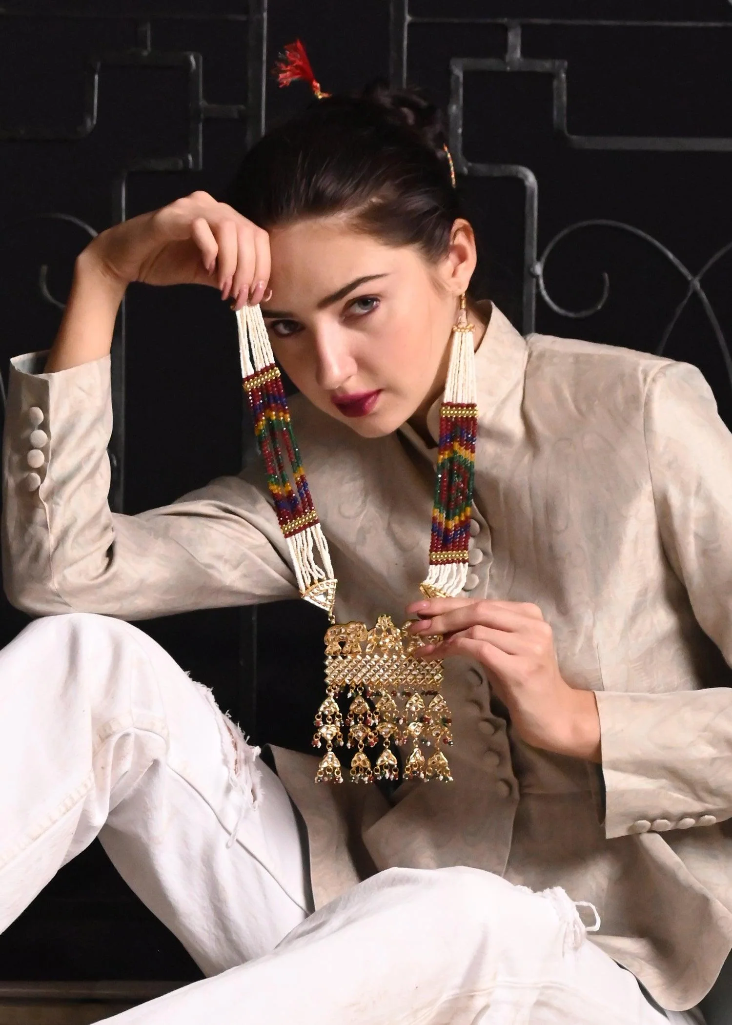 Odette Women Elite Multicolor Rani Haar Necklace Set - Image 2