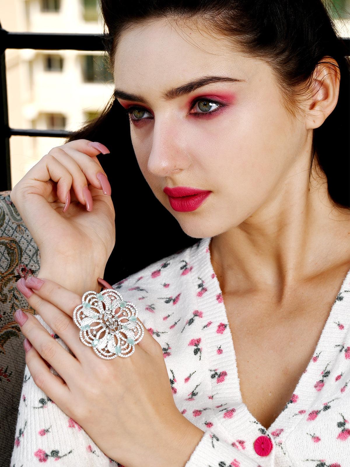 Odette Women Elite Silver Metallic Ring - Image 2