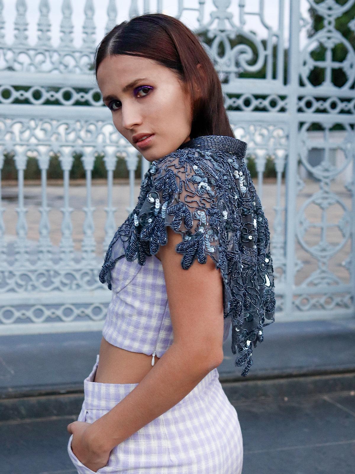 Odette Women Grey Metal Cape - Image 2