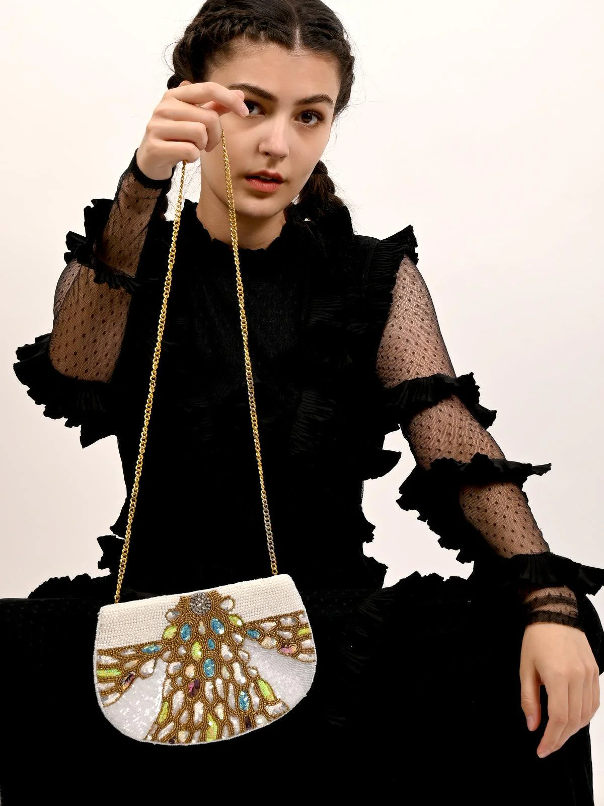 Odette Women Embellished Multi-Coloured Sling Bag - Image 2