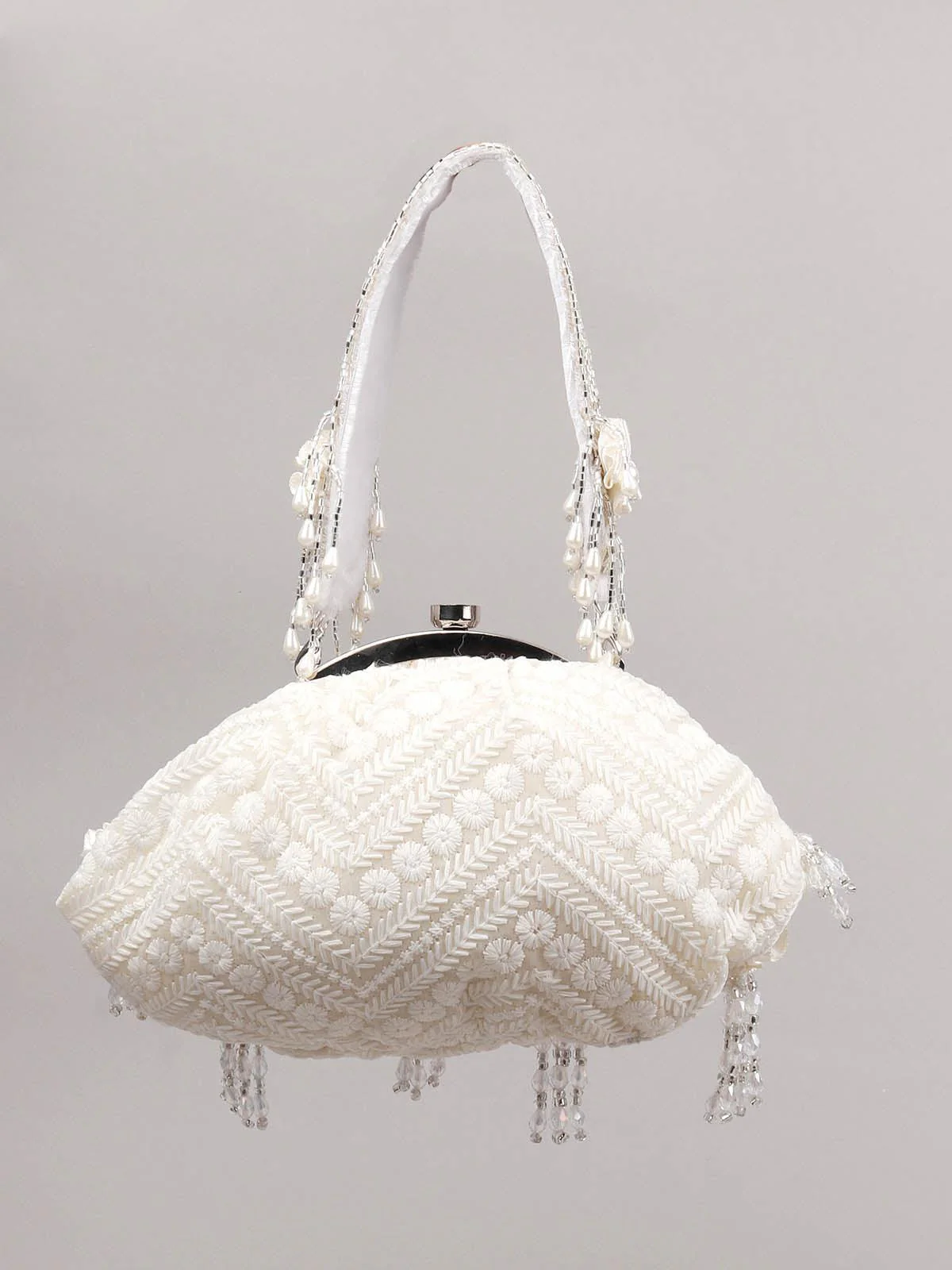 Odette Women Embellished White Batua - Image 4