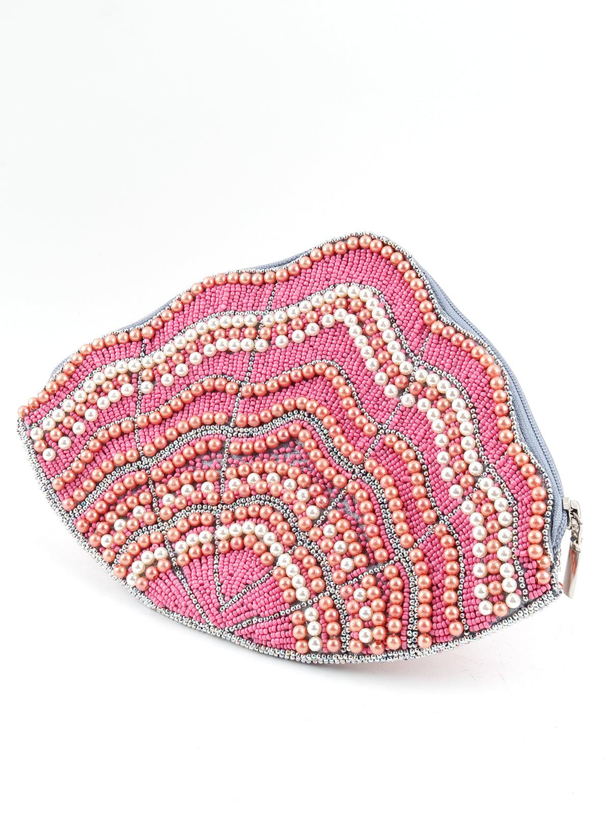 Odette Women Embroidered Pink Beaded Clutch - Image 5