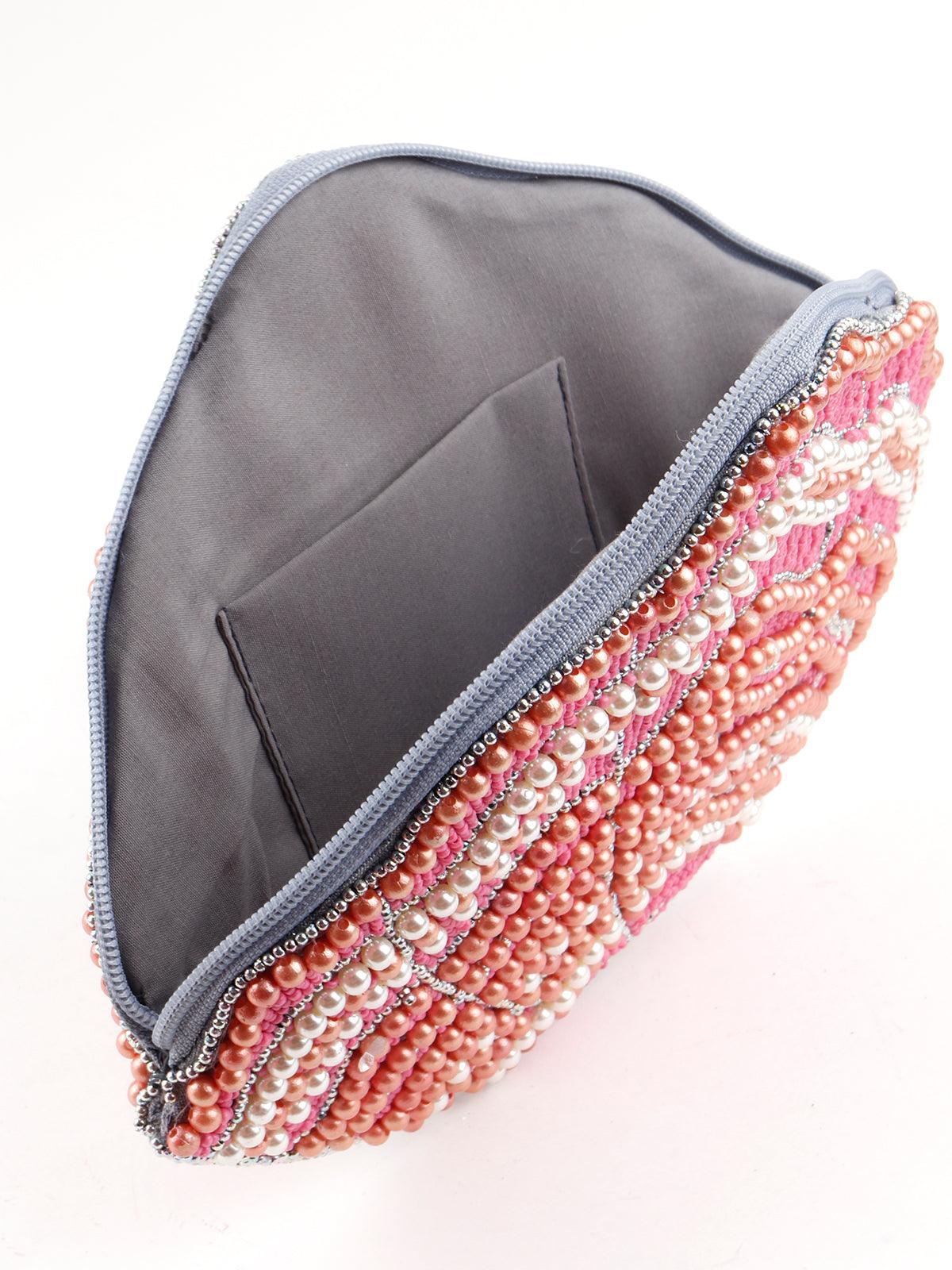 Odette Women Embroidered Pink Beaded Clutch - Image 6