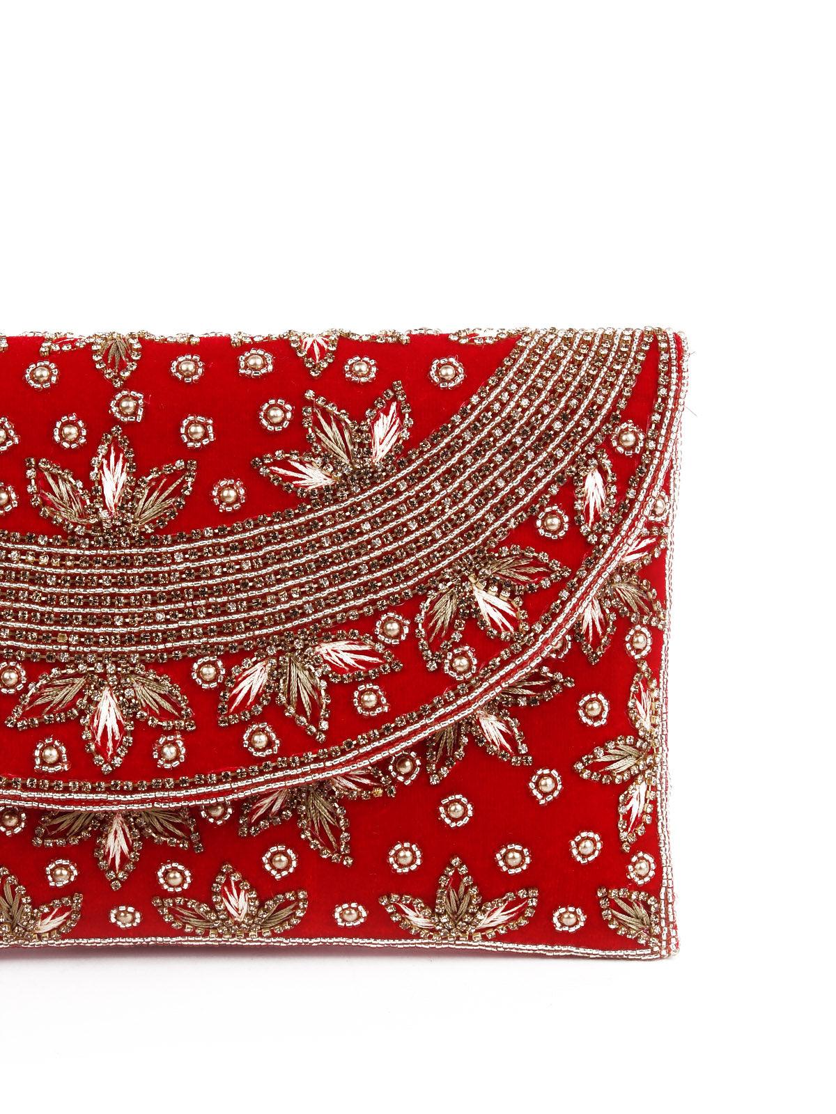 Odette Embroidered Red Clutch Bag For Women - Image 5