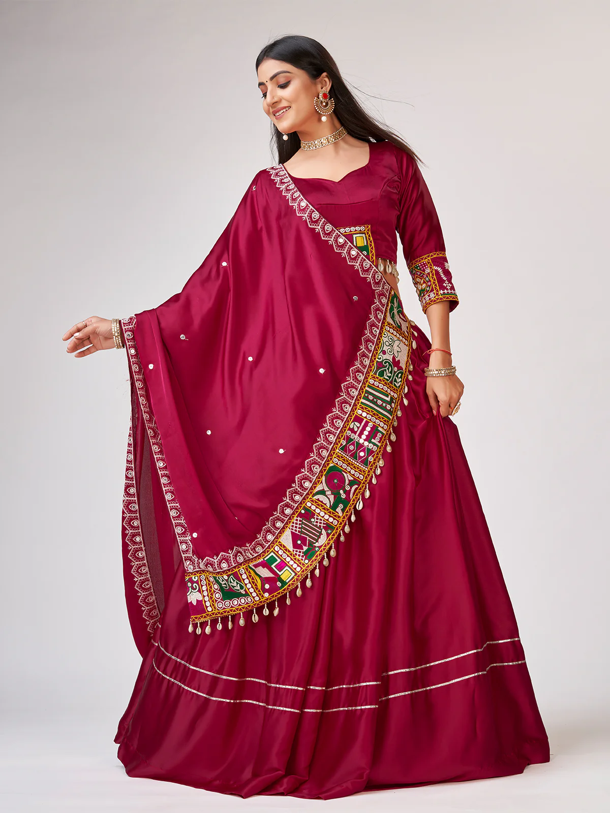 Odette Women Embroidery Pink Satin Silk Semi Stitched Lehenga With Unstitched Blouse