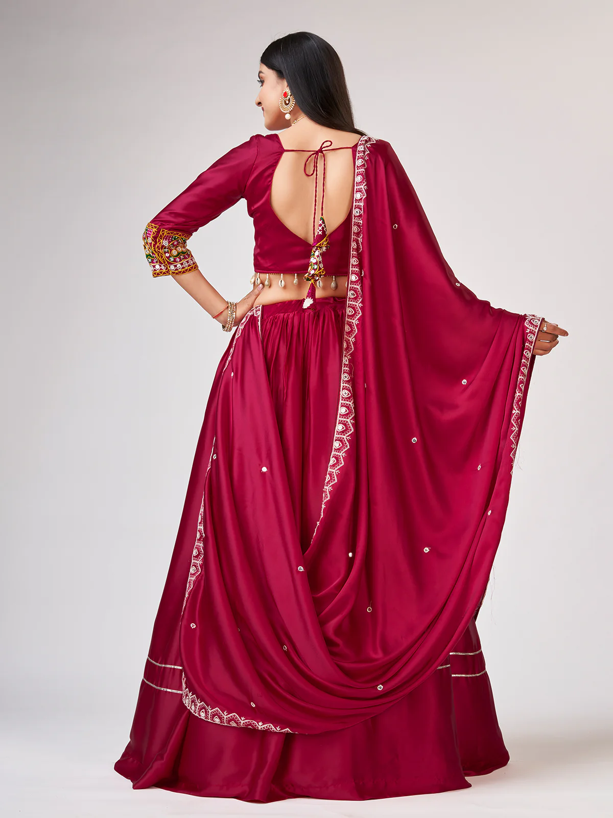 Odette Women Embroidery Pink Satin Silk Semi Stitched Lehenga With Unstitched Blouse - Image 5