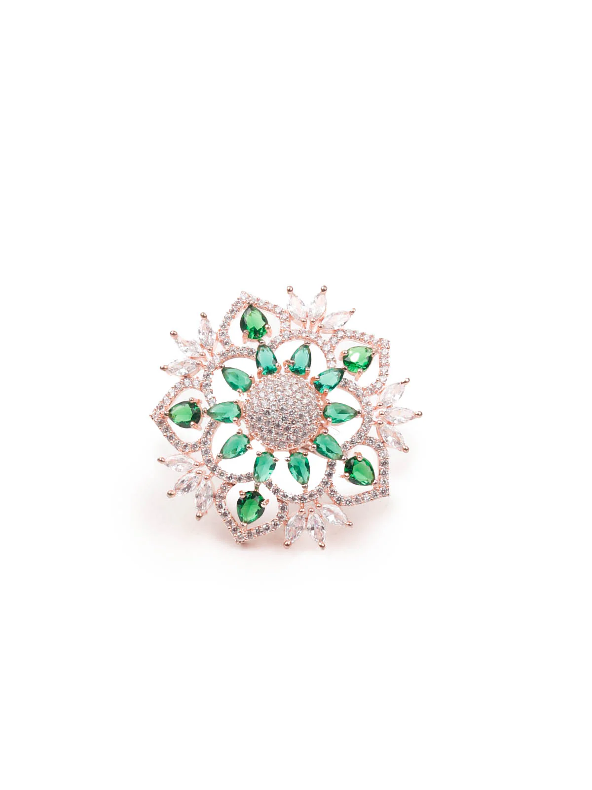 Odette Women Emerald Green Faux Stone Studded Mixed Metal Ring - Image 3