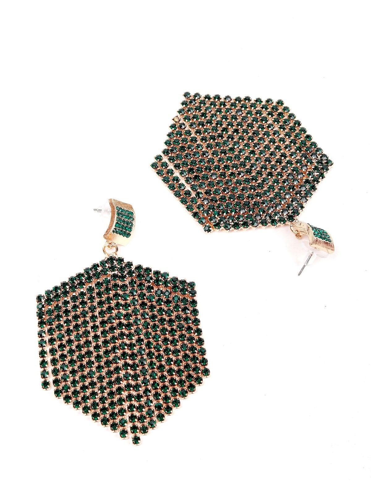 Odette Women Green Metal Drop Earrings - Image 6