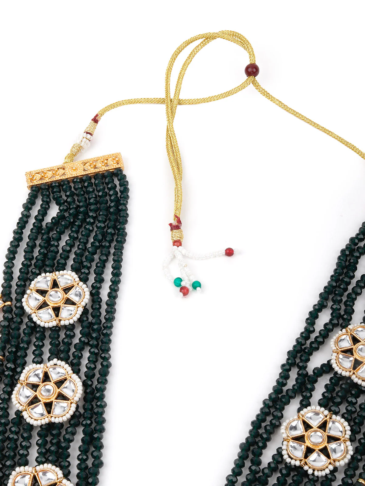 Odette Women Emerald Green With Ruby Beads Kundan Necklace - Image 4