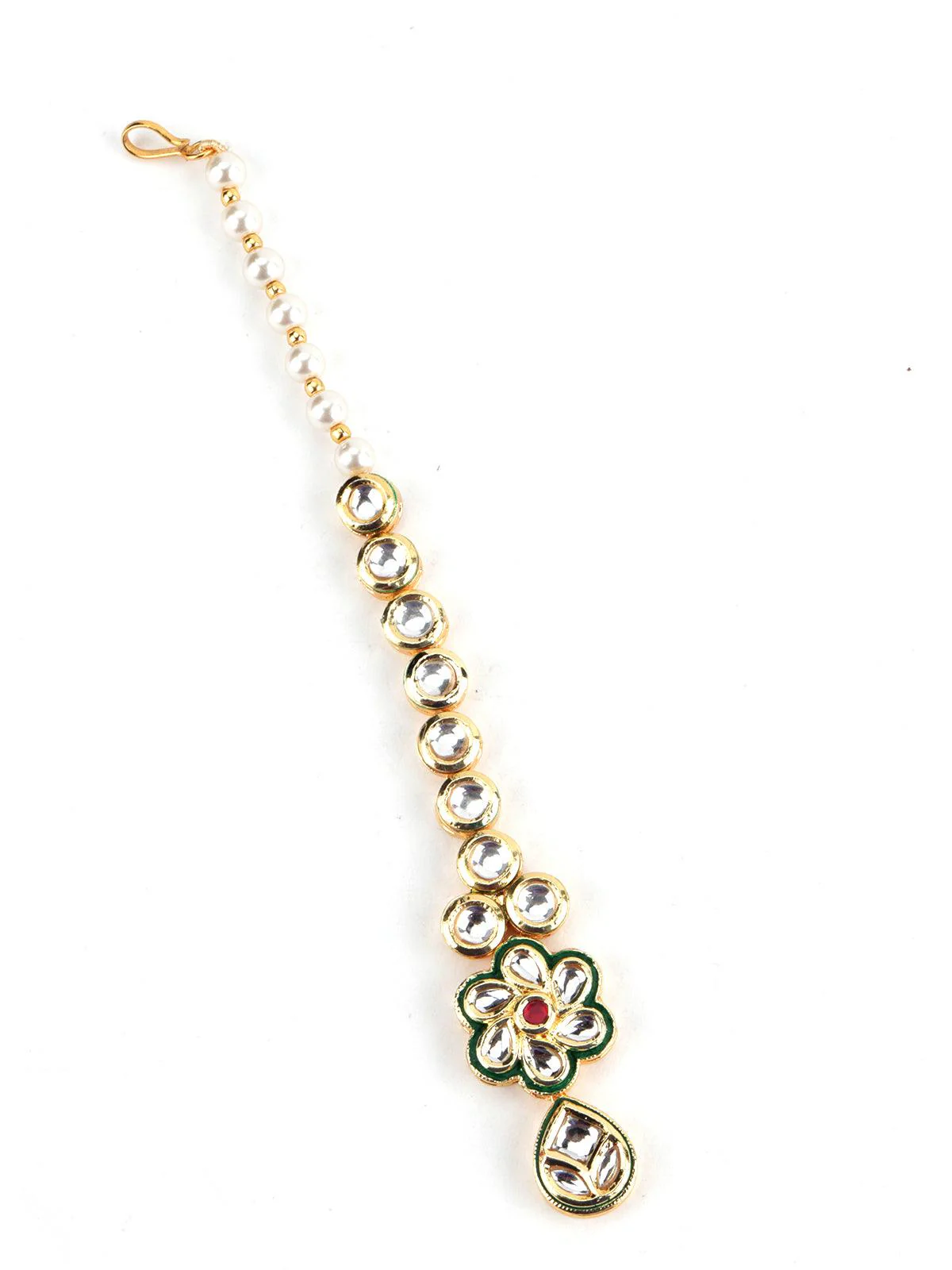 Odette Women Enticing Gold Tone Kundan Earrings With Maang-Teeka - Image 5
