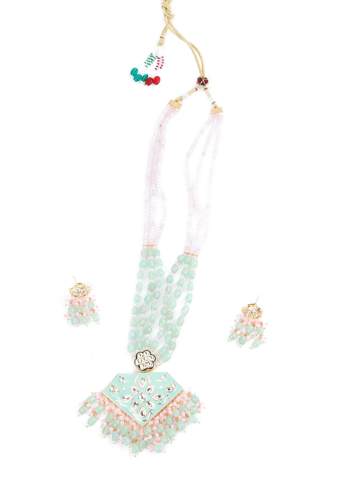Odette Women Enticing Pistachio Green And Rose Quartz Necklace Set - Image 3