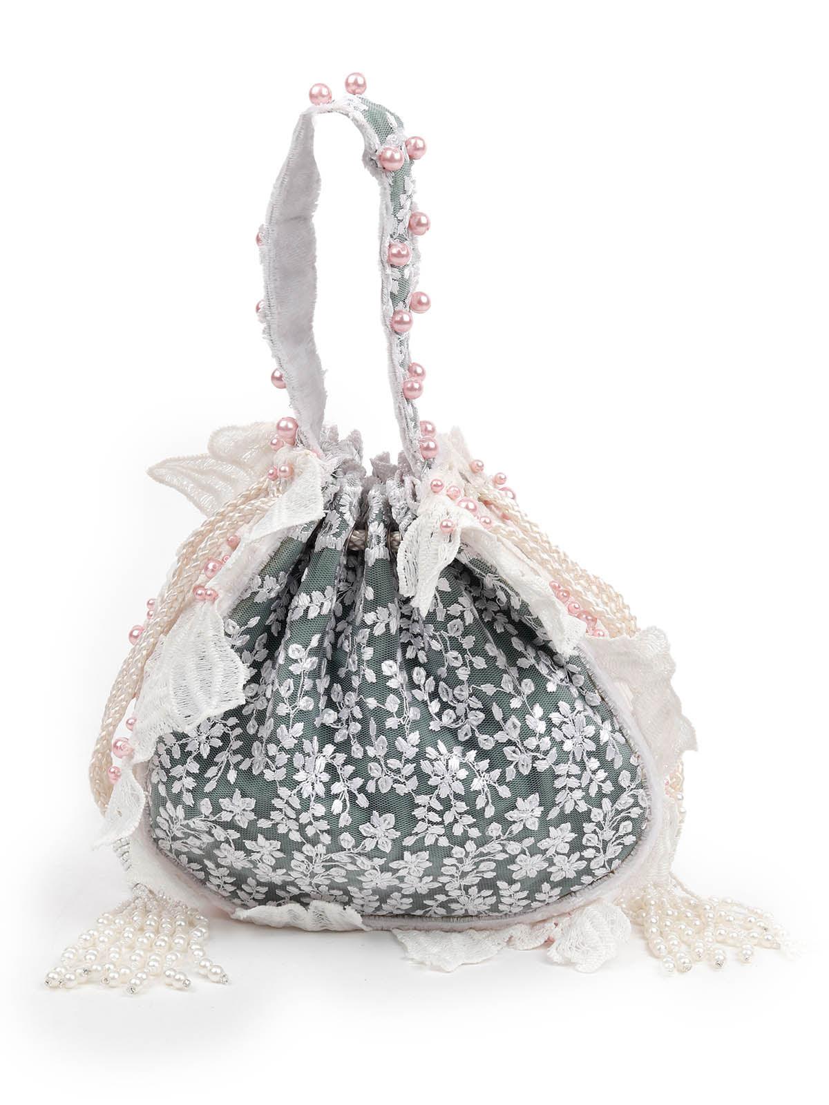 Odette Women Envy My Embroidered Green Potli Bag - Image 3
