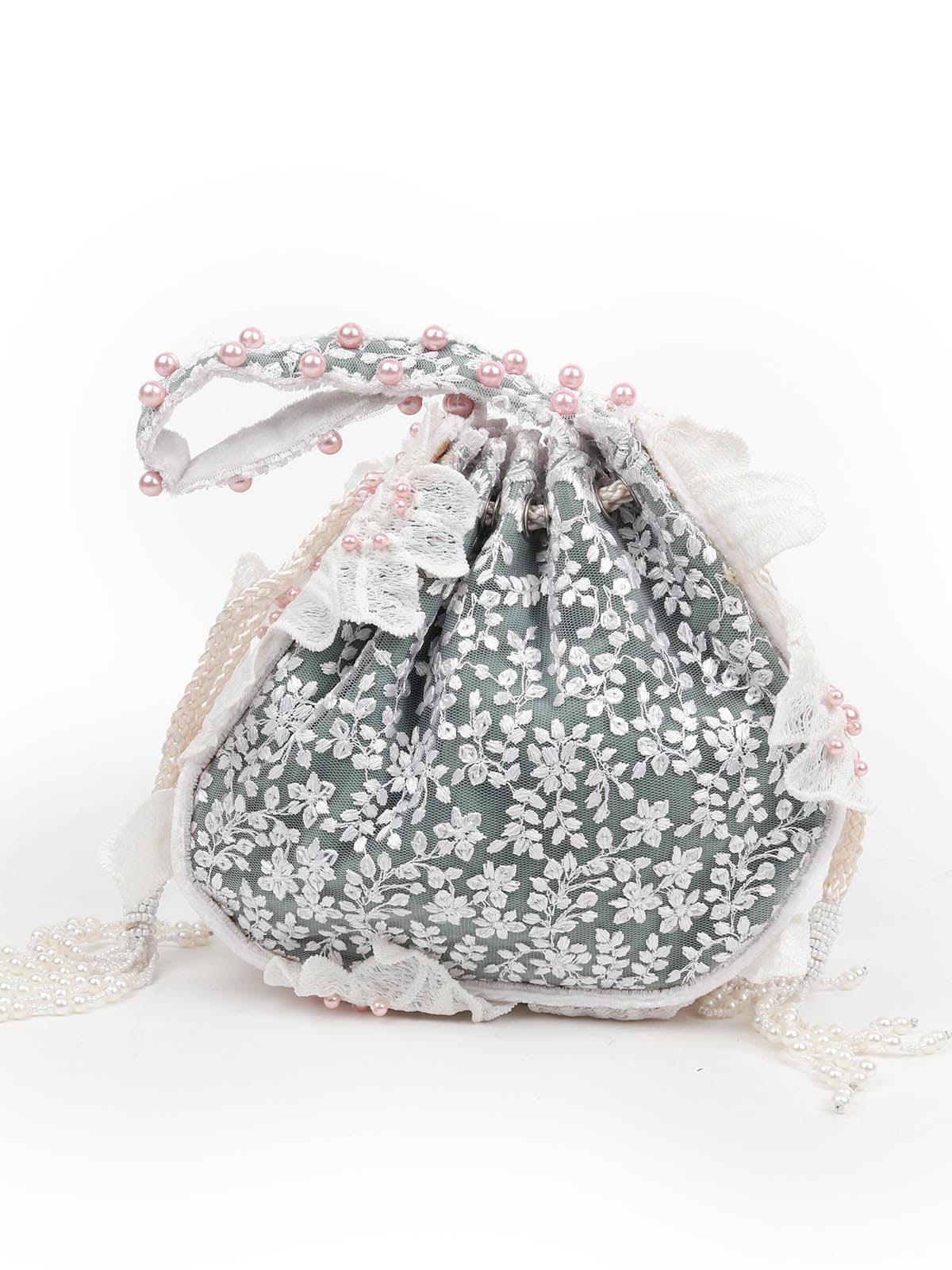 Odette Women Envy My Embroidered Green Potli Bag - Image 4