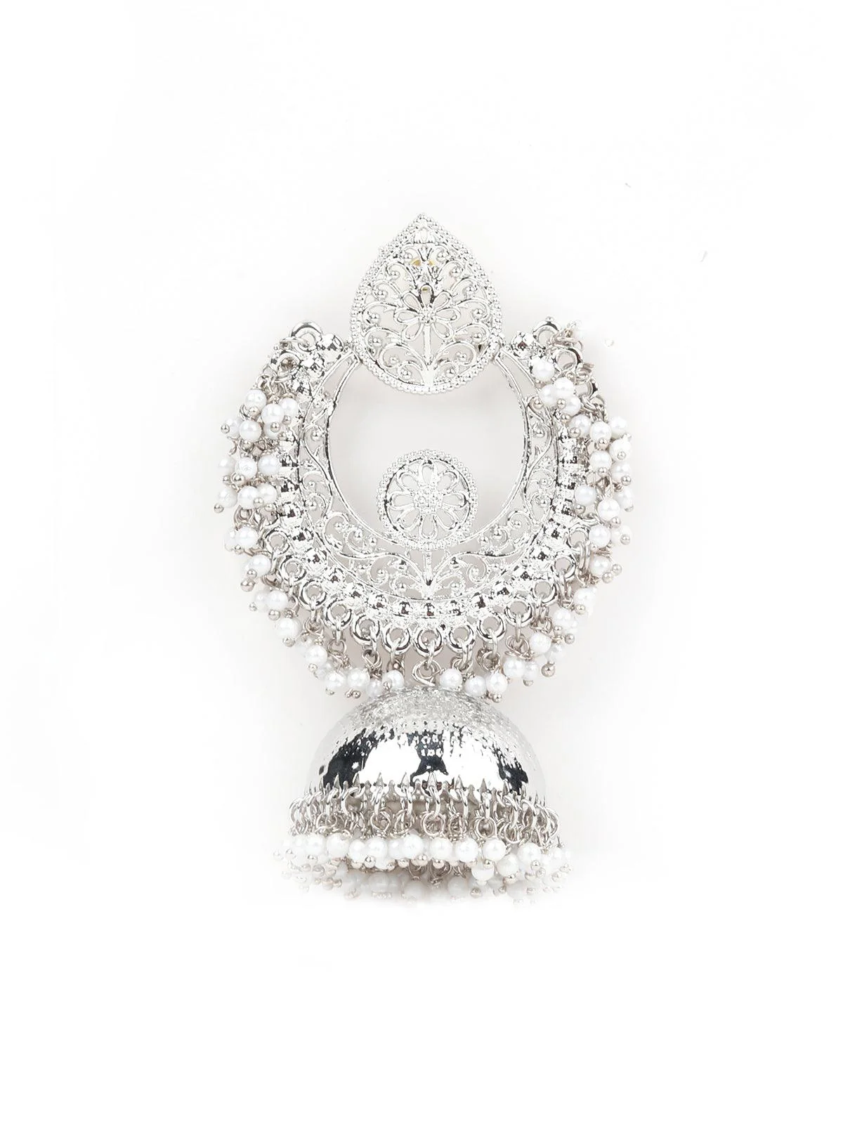 Odette Women Ethnic Silver White Beaded Jhumka - Image 6