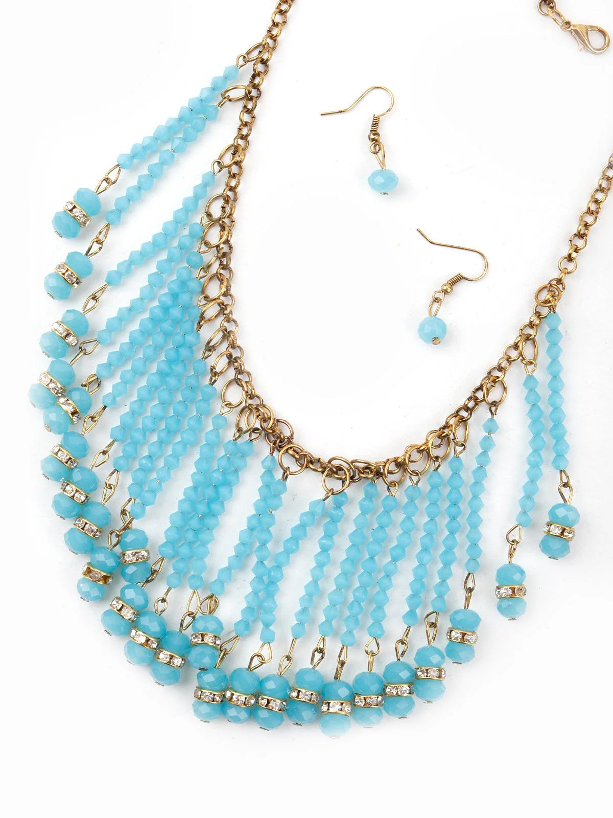 Odette Women Exotic Tassel Blue Necklace Set - Image 4