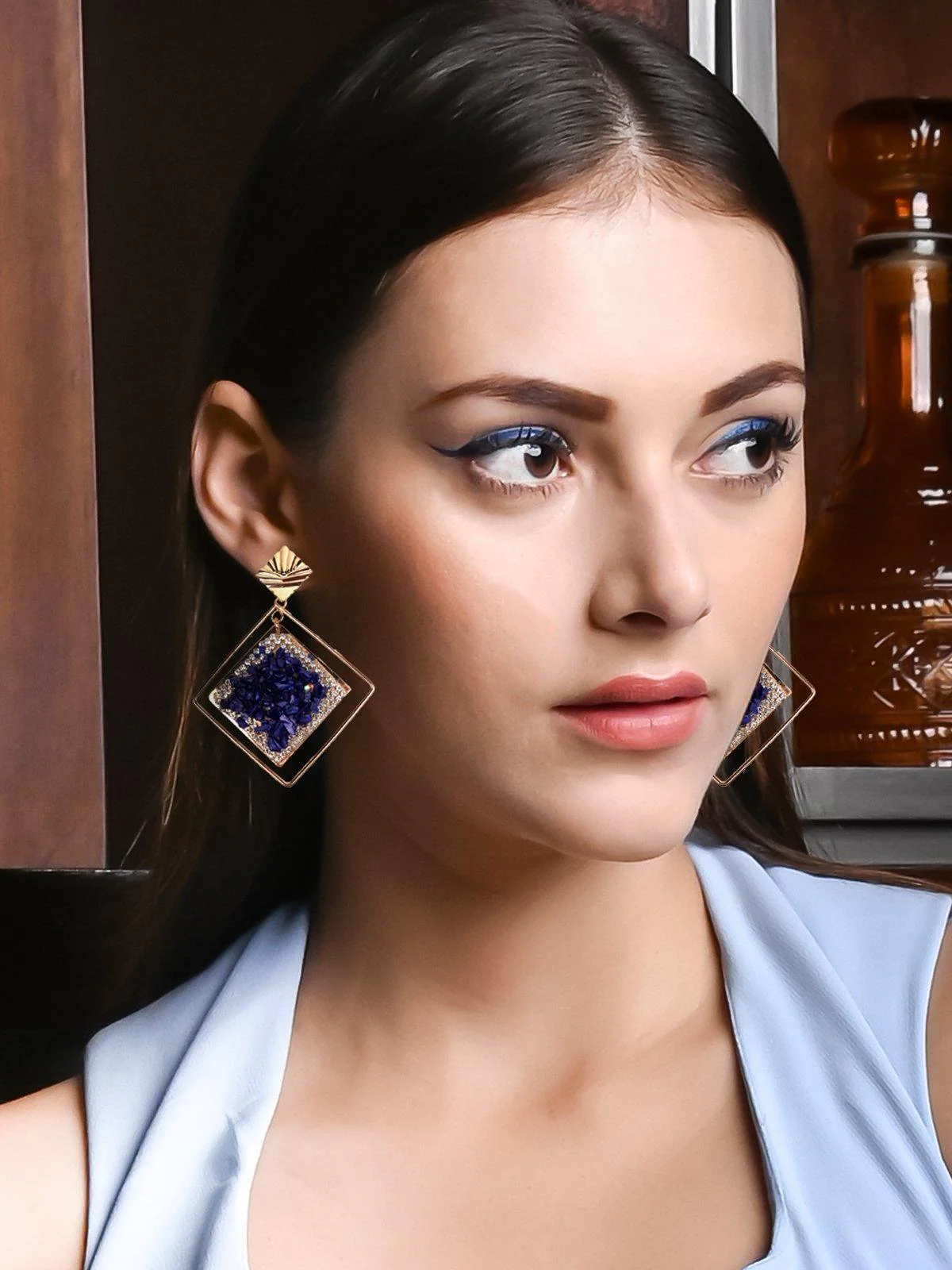 Odette Women Blue Metal Earrings - Image 2