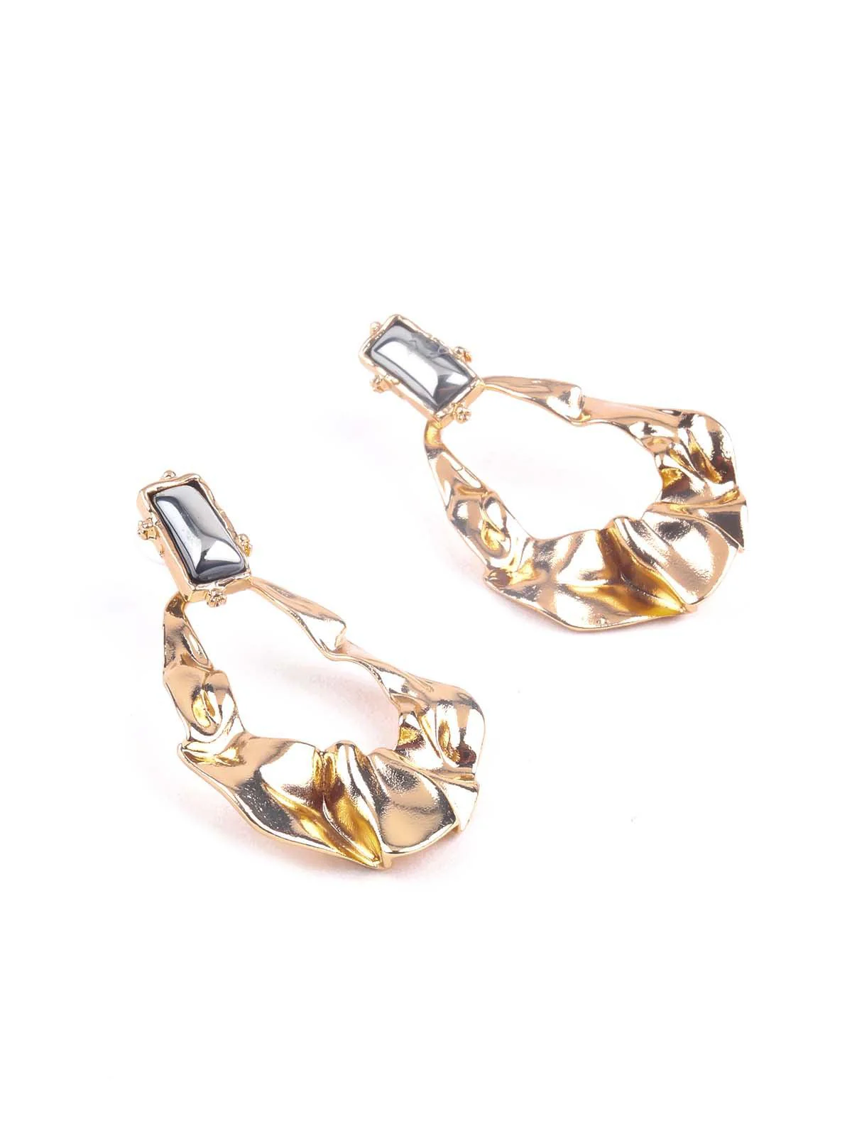 Odette Women Exquisite Gold Textured Drop Earrings - Image 5
