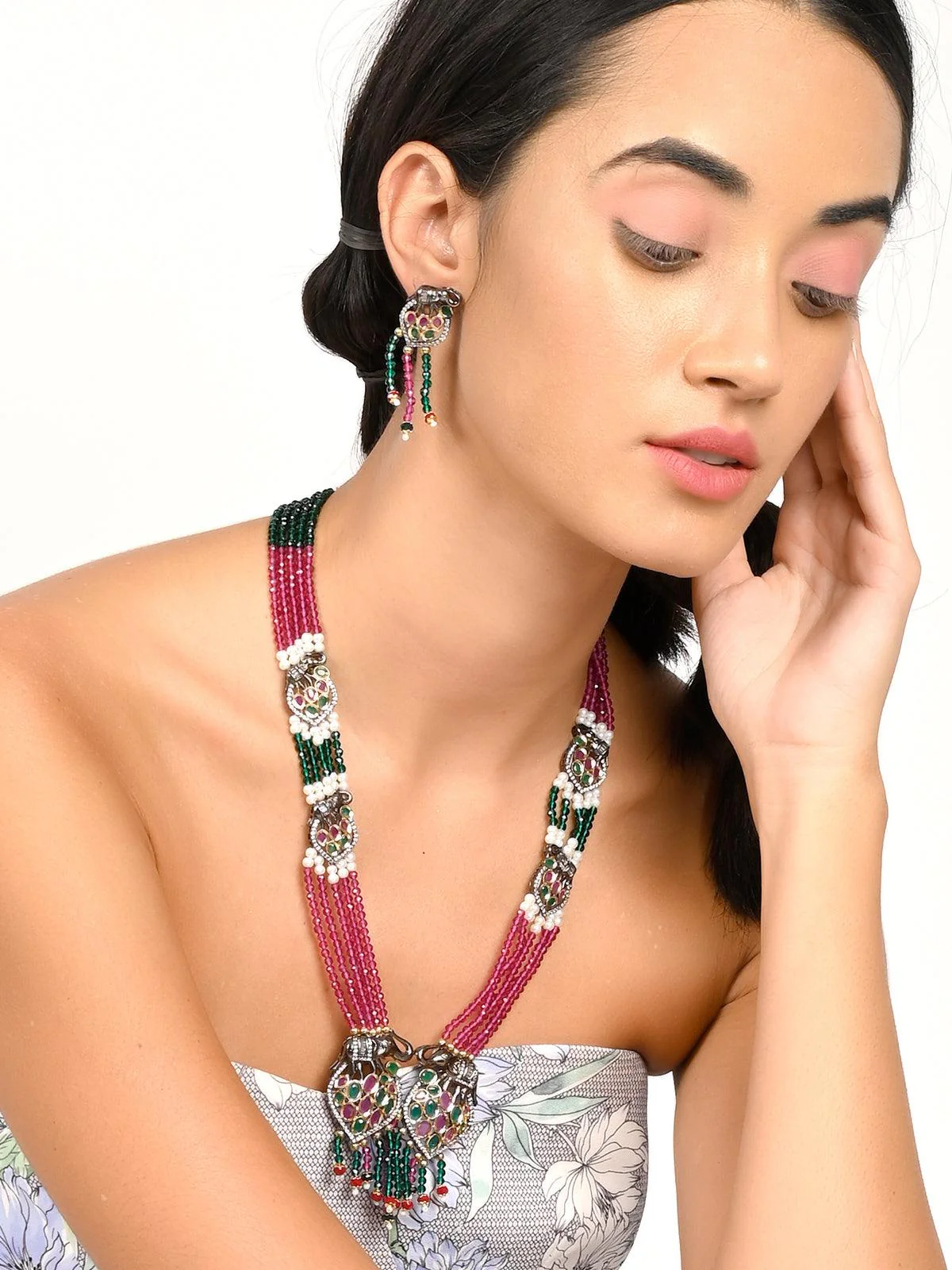 Odette Exquisite Green Mala Necklace Set For Women - Image 2