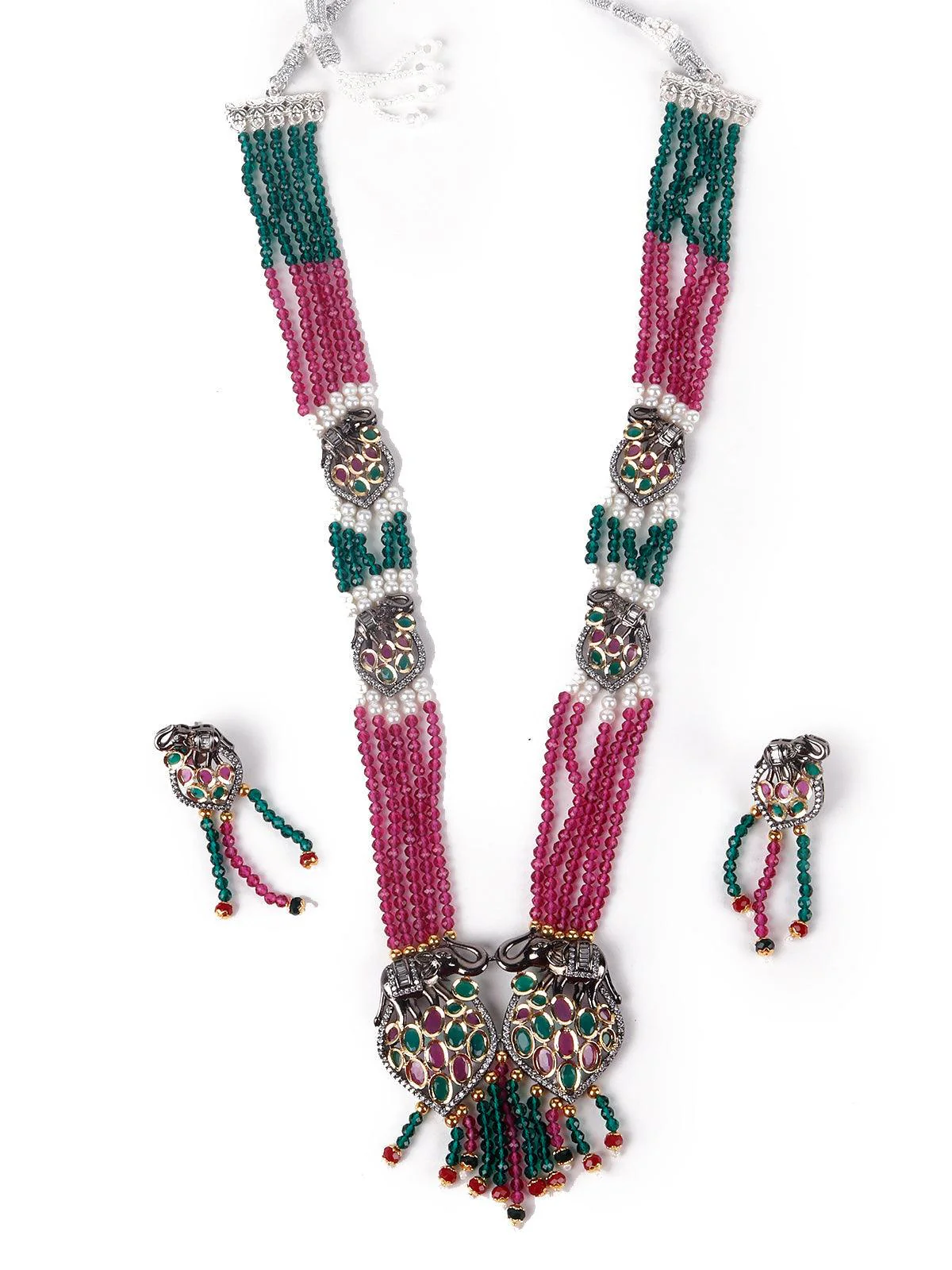Odette Exquisite Green Mala Necklace Set For Women - Image 3