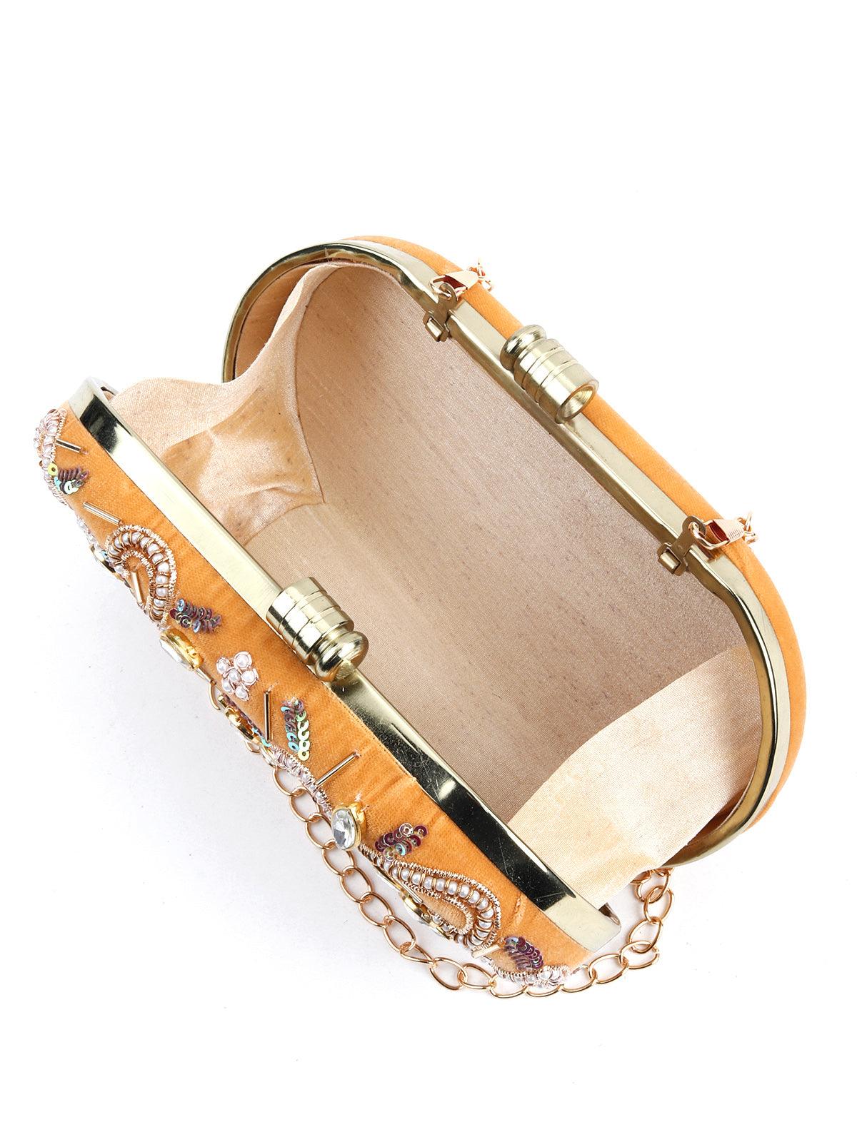 Odette Women Exquisite Mustard Yellow Clutch - Image 6