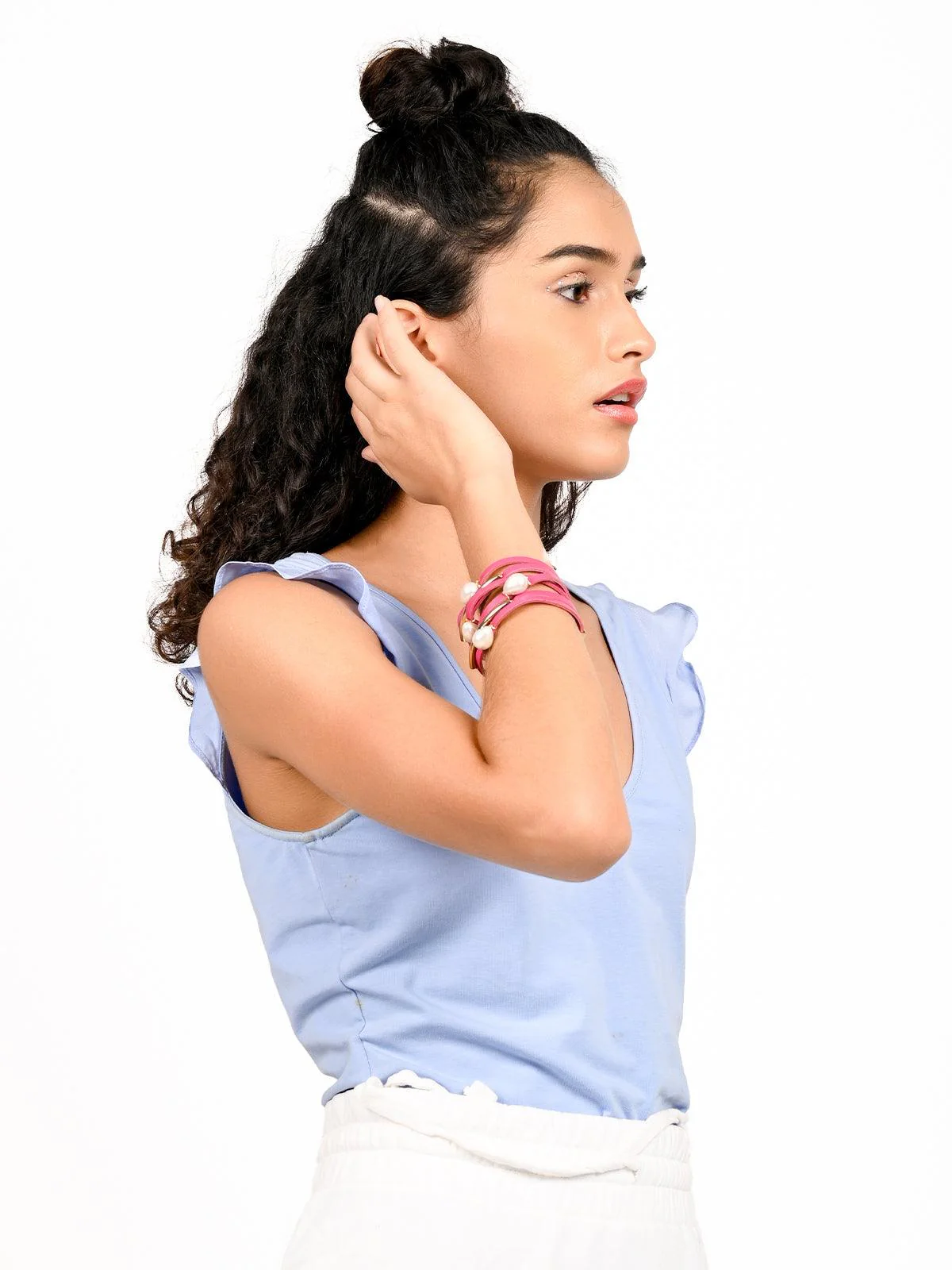 Odette Women Exquisite Pink Layered Embellished Bracelet - Image 2