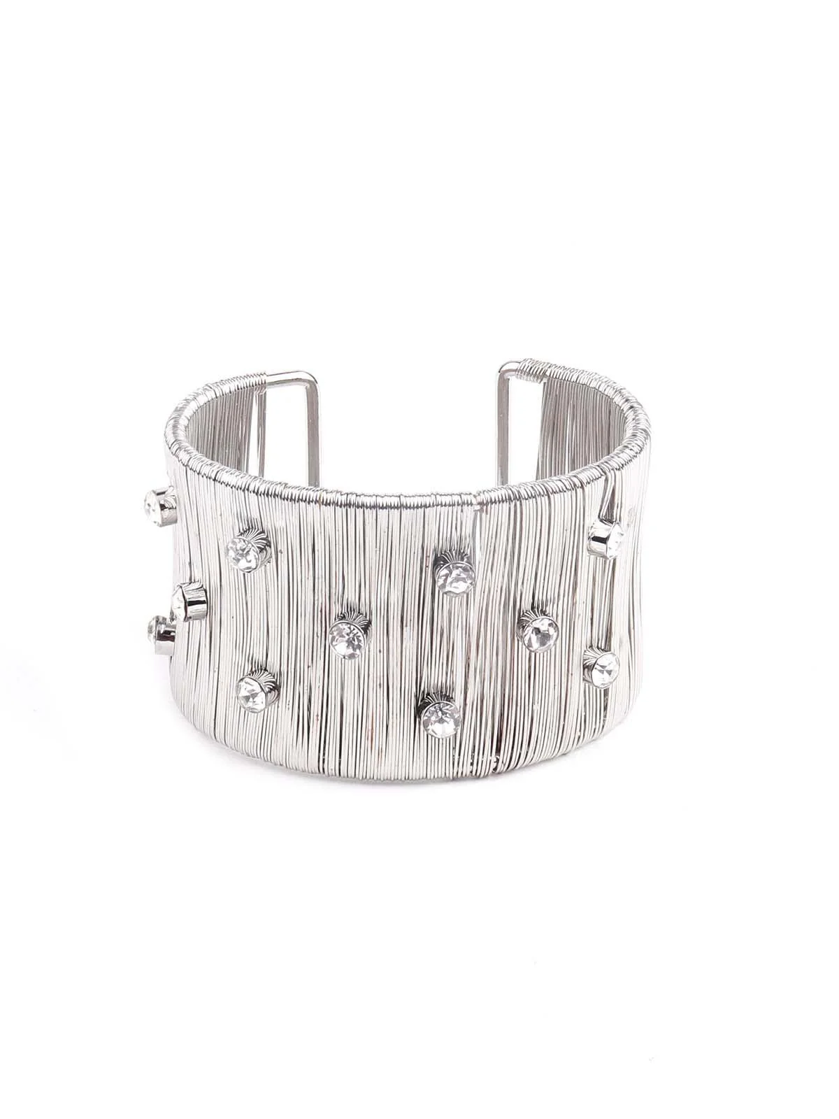 Odette Women Exquisite Silver Vertical Strings Embellished Bracelet - Image 3