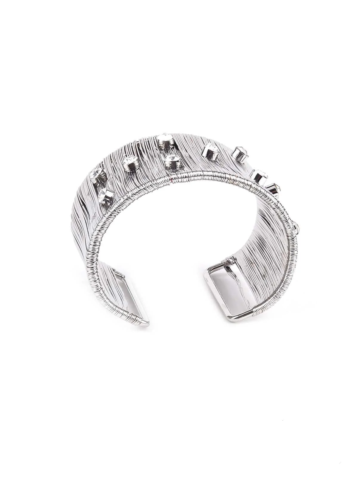 Odette Women Exquisite Silver Vertical Strings Embellished Bracelet - Image 5