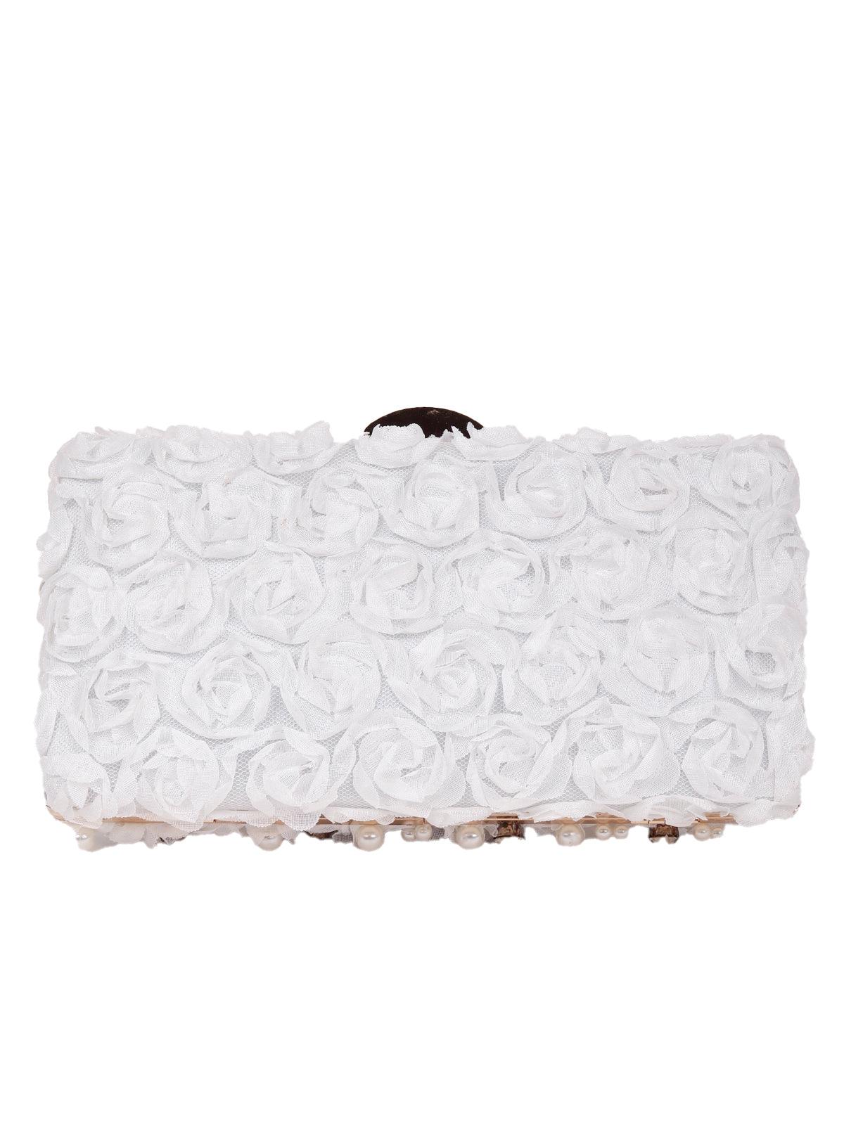 Odette Women White Metal Clutch/Sling Bag - Image 4