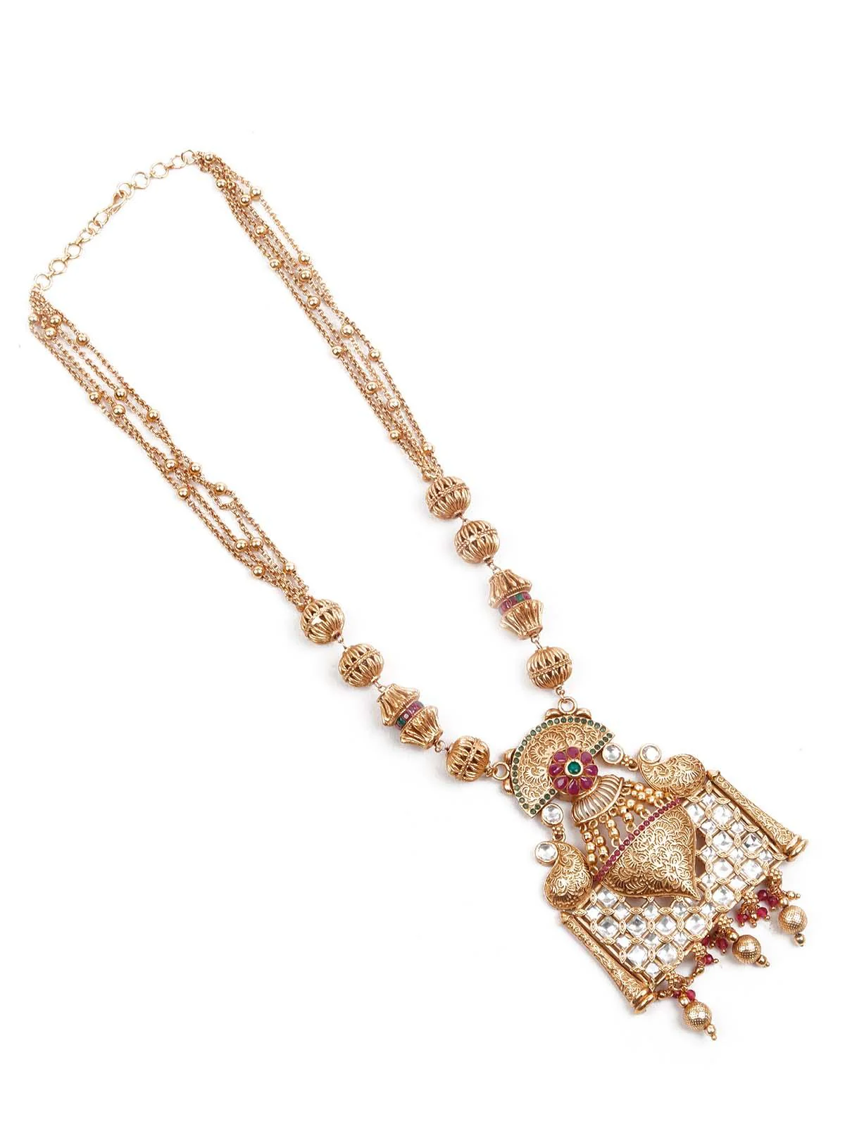 Odette Women Exquisitly Crafted Gold And Pink Long Necklace Set - Image 4