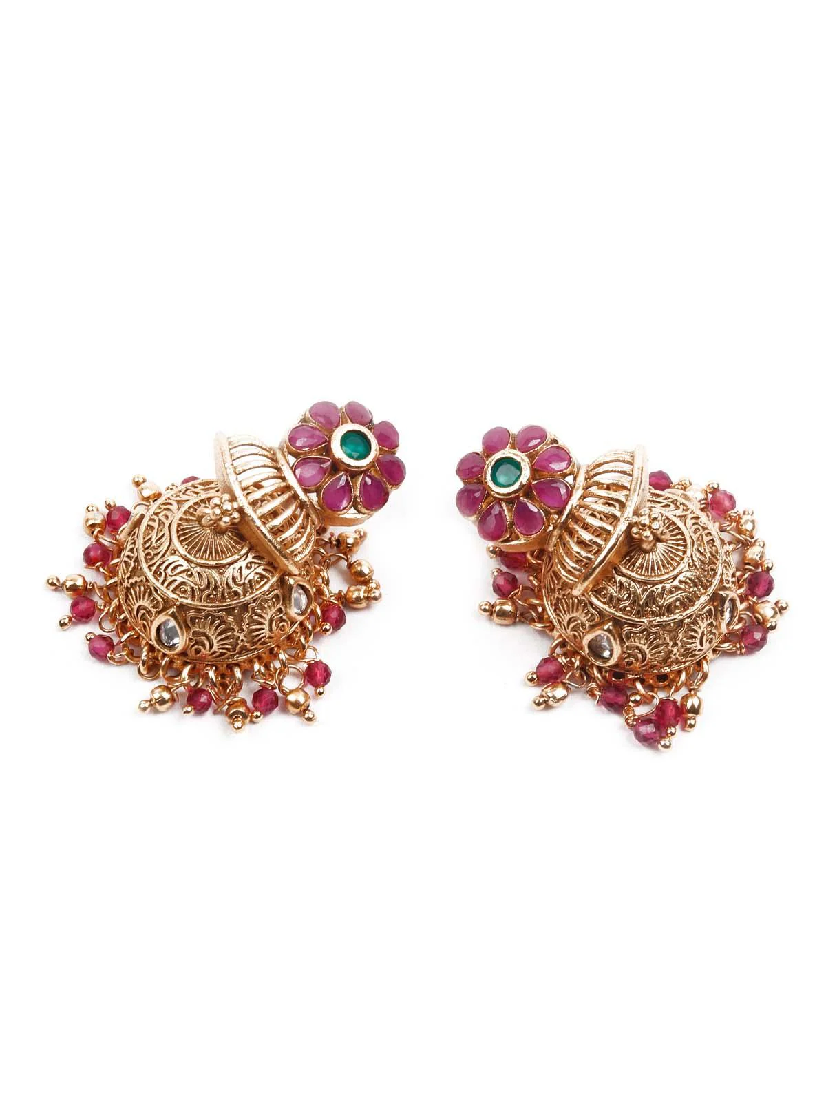 Odette Women Exquisitly Crafted Gold And Pink Long Necklace Set - Image 7