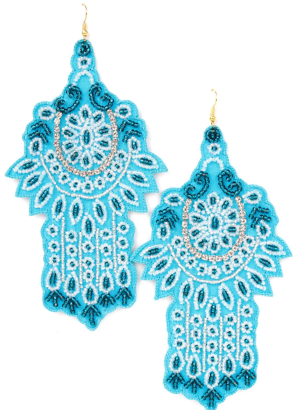 Odette Women Extensive Blue Coloured Beadwork Earrings - Image 3