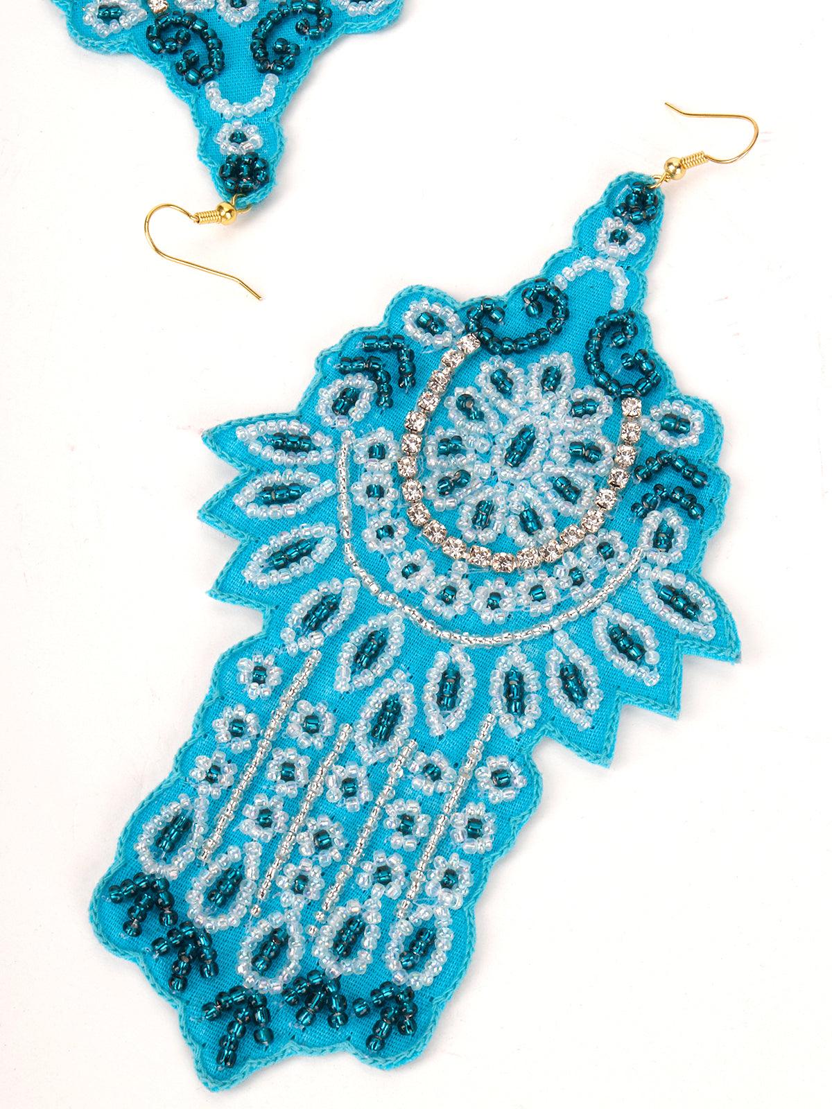 Odette Women Extensive Blue Coloured Beadwork Earrings - Image 4