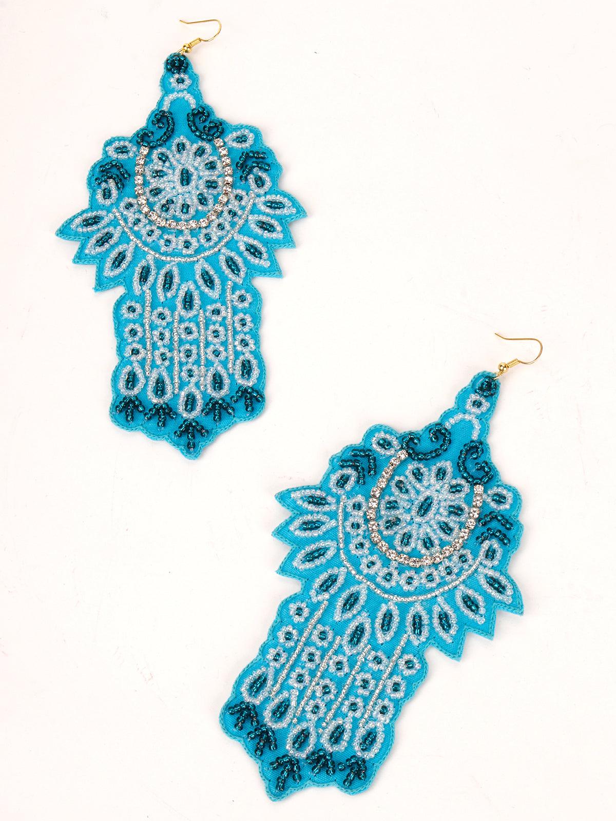 Odette Women Extensive Blue Coloured Beadwork Earrings - Image 5