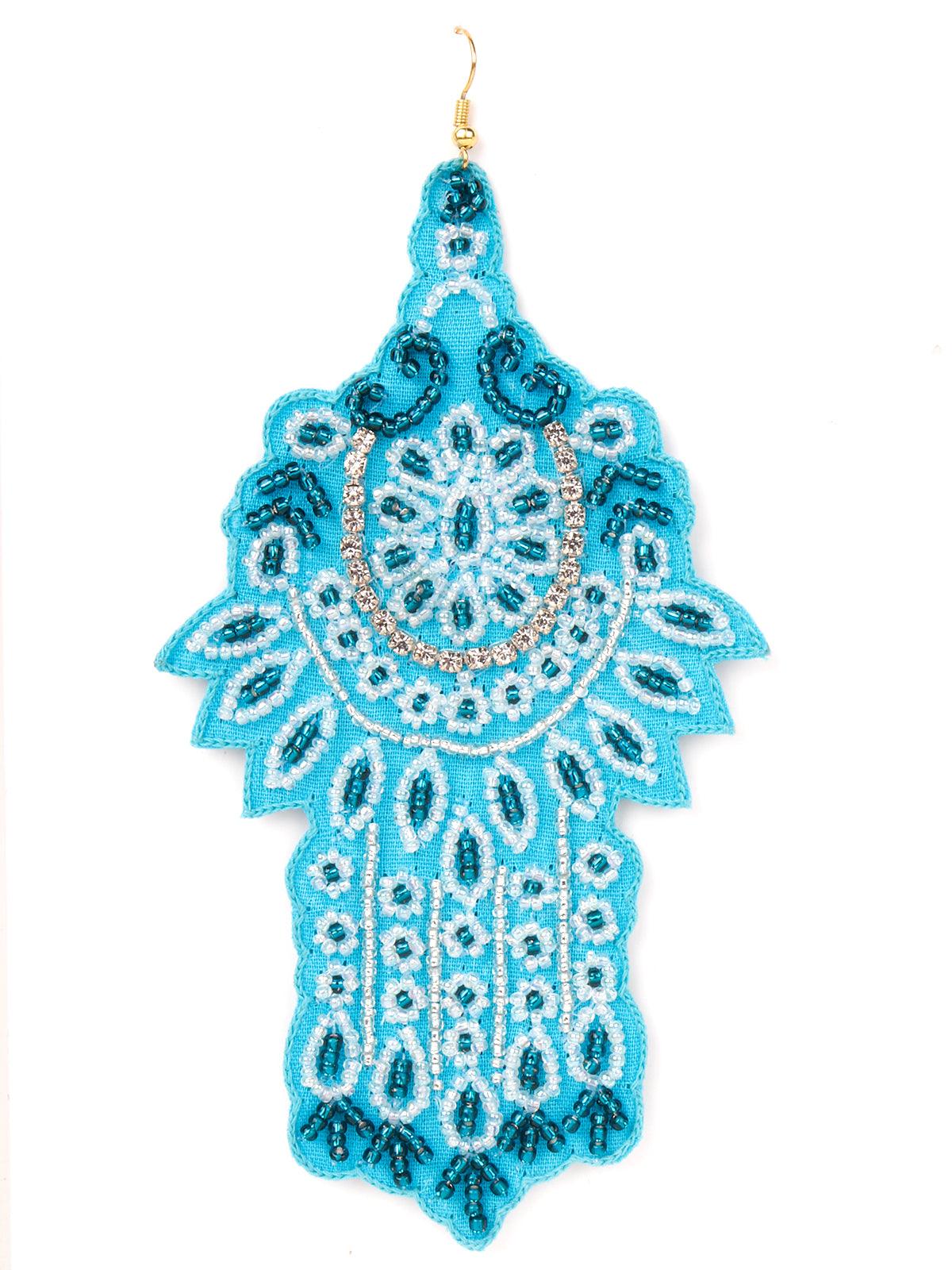 Odette Women Extensive Blue Coloured Beadwork Earrings - Image 6