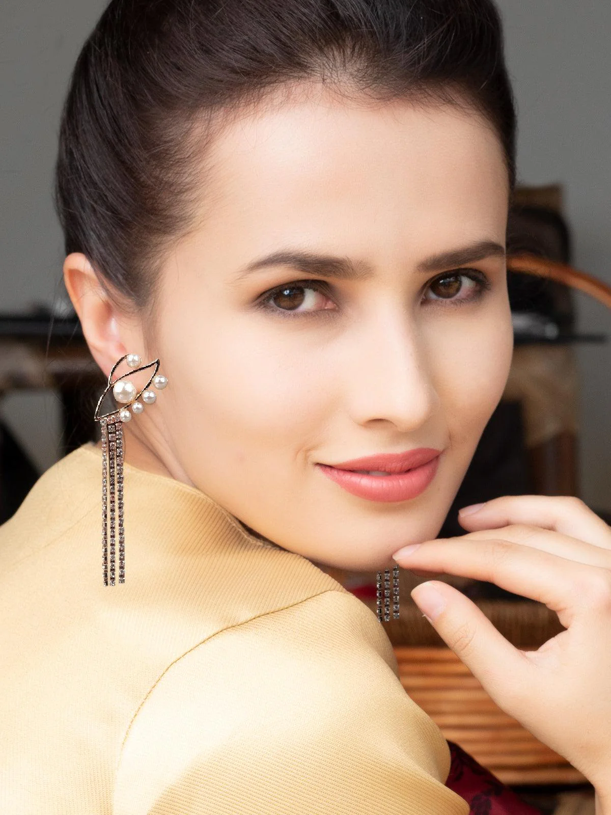 Odette Women Gold Pearl Earrings - Image 2
