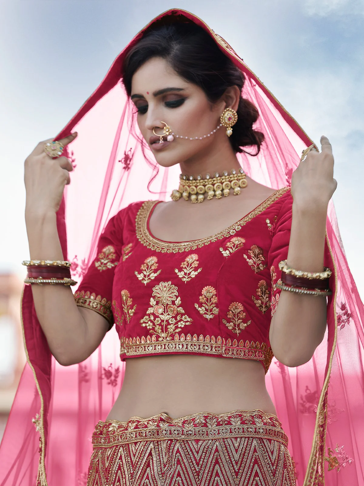 Odette Women Fancy Maroon Semi Stitched Lehenga With Unstitched Blouse - Image 2